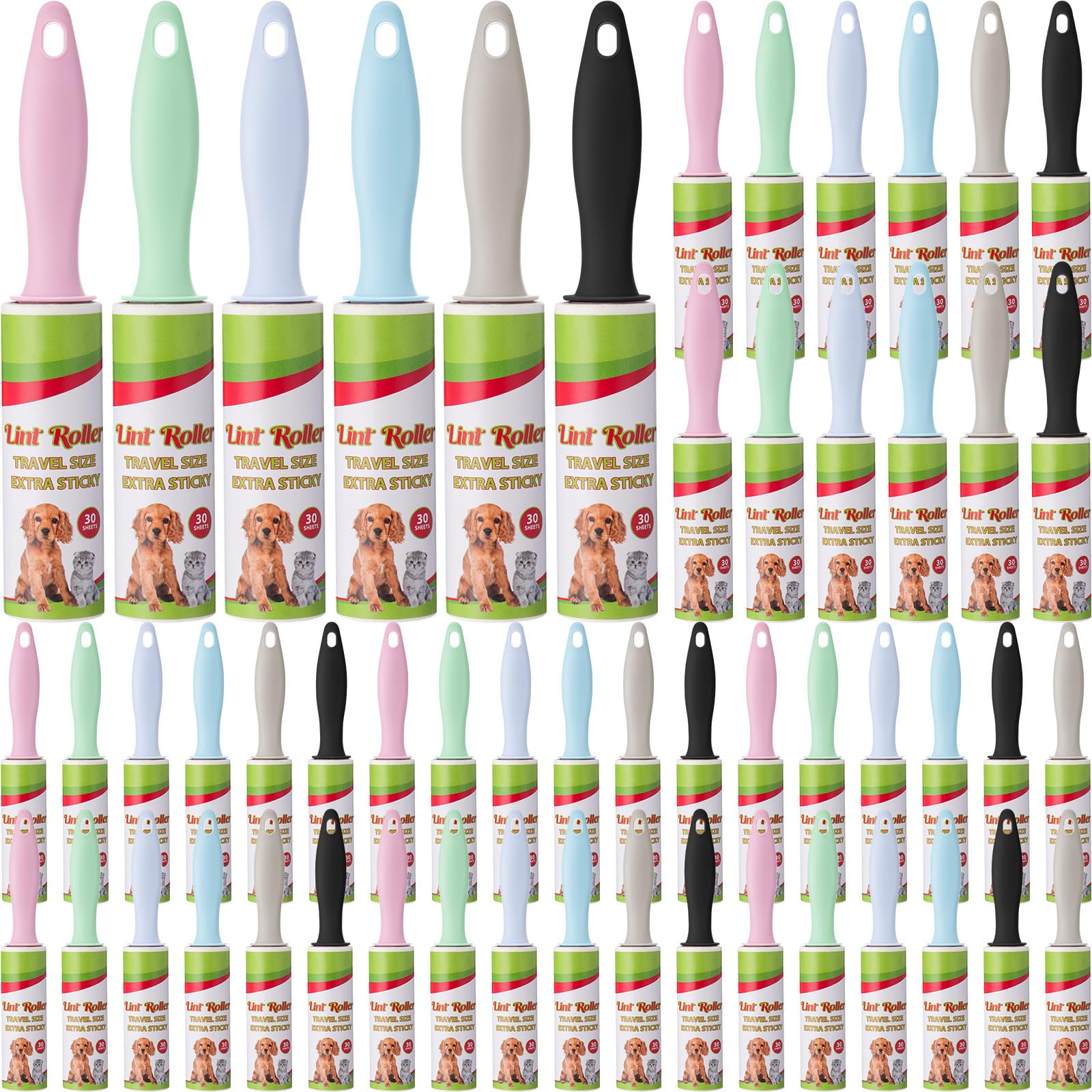 Hushee Mini-Fusselrolle für Reisen, kleine Fusselentferner für Tierhaare und Kleidung, Reisegröße, Klebriges Entfernungswerkzeug für Reisen, Geschenktüten, Möbel, Autositz (48 Stück)