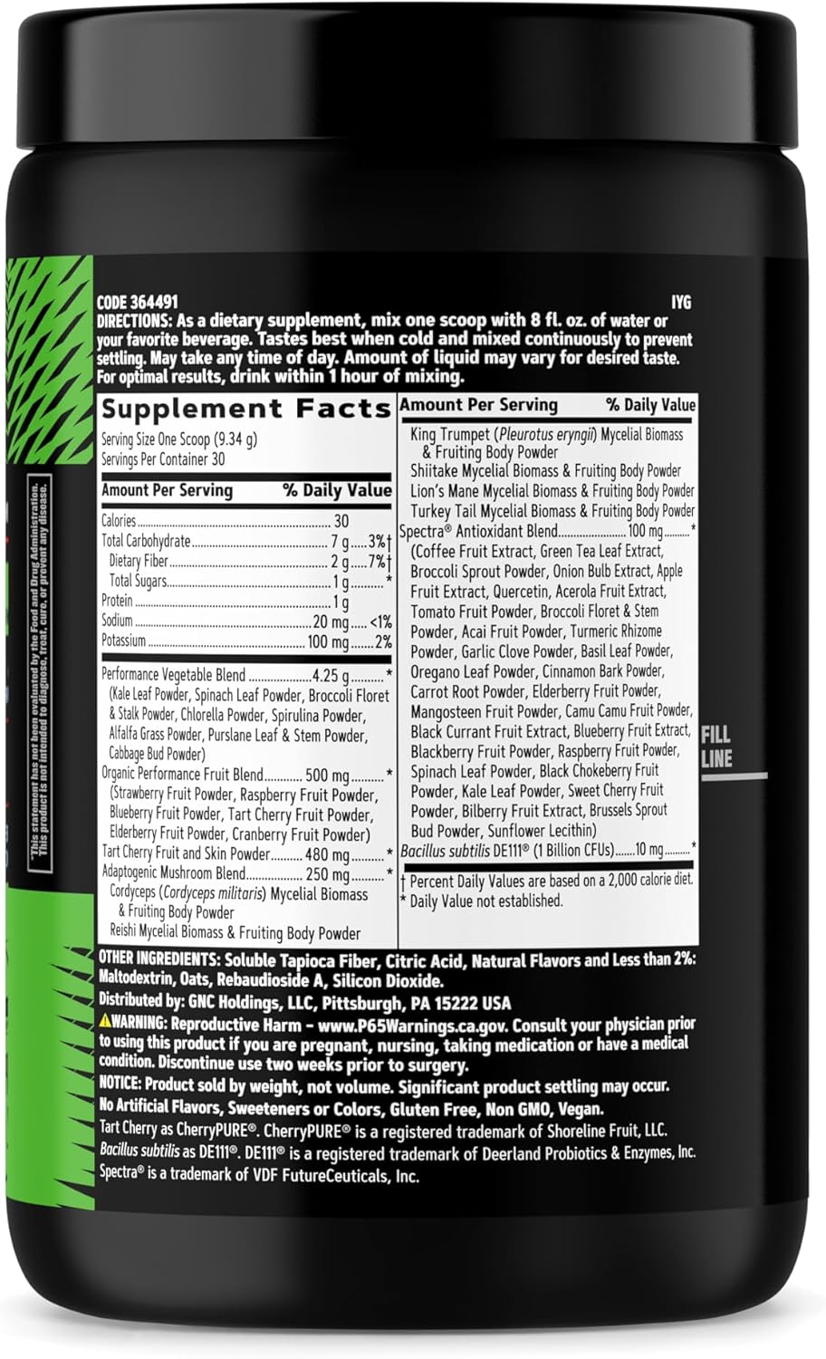 GNC AMP Amplified Greens Superfoods Performance Blend - Vegan Athlete Superfood Drink - Blueberry Pomegranate - 9.9 Oz (30 Servings)