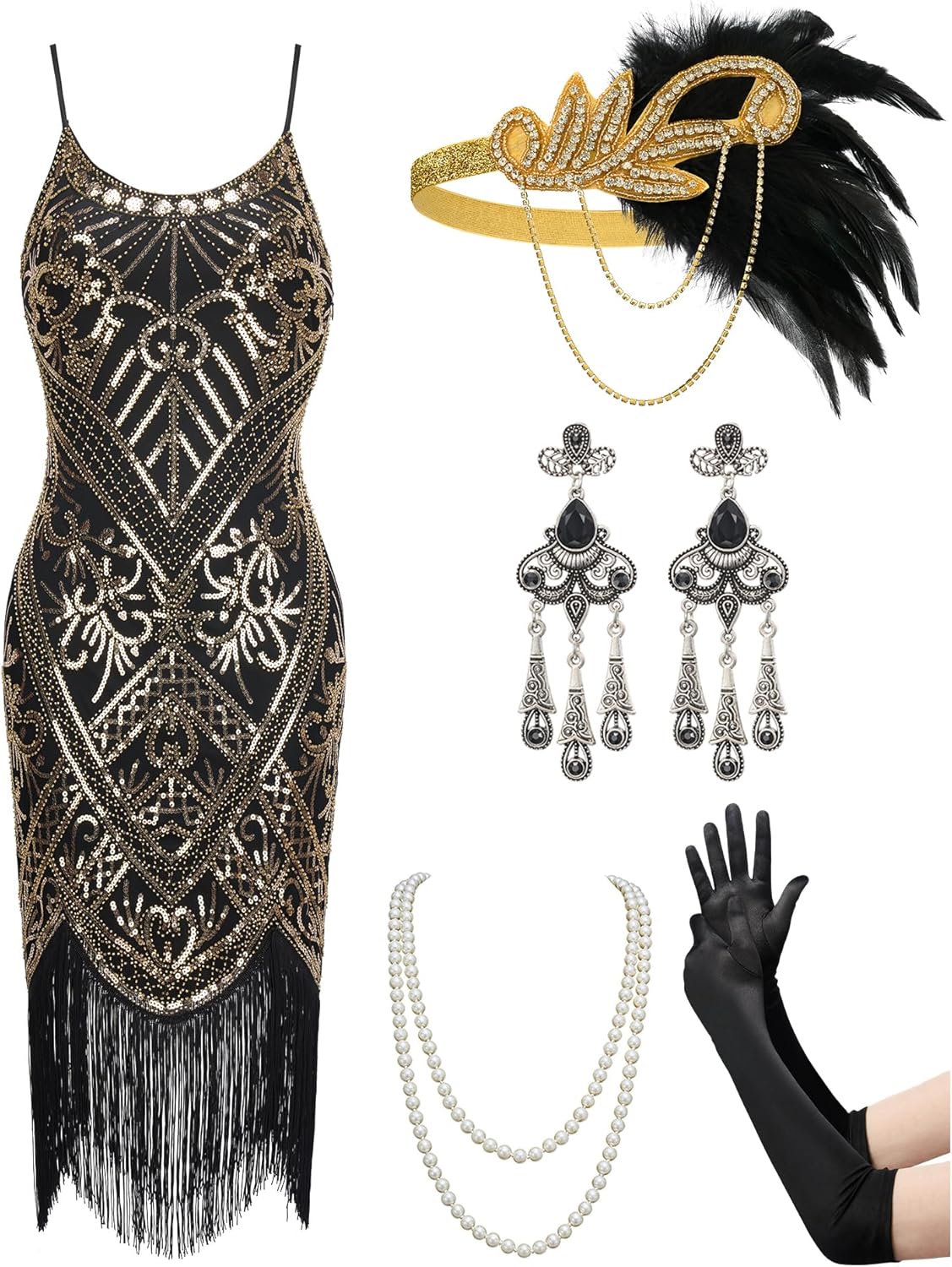 YESSA Women's Flapper Dresses 1920s,Great Gatsby Dresses Sequin Fringe Cocktail Dress Roaring 20s Dress for Harlem Nights
