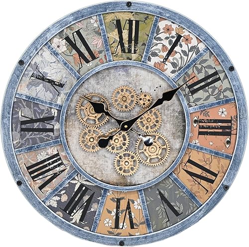 Miniatura 7 de Unique Moving Gear - Reloj de pared grande, alimentado por baterías. Decoración industrial retro de granja Steampunk para la sala de estar, cocina,
