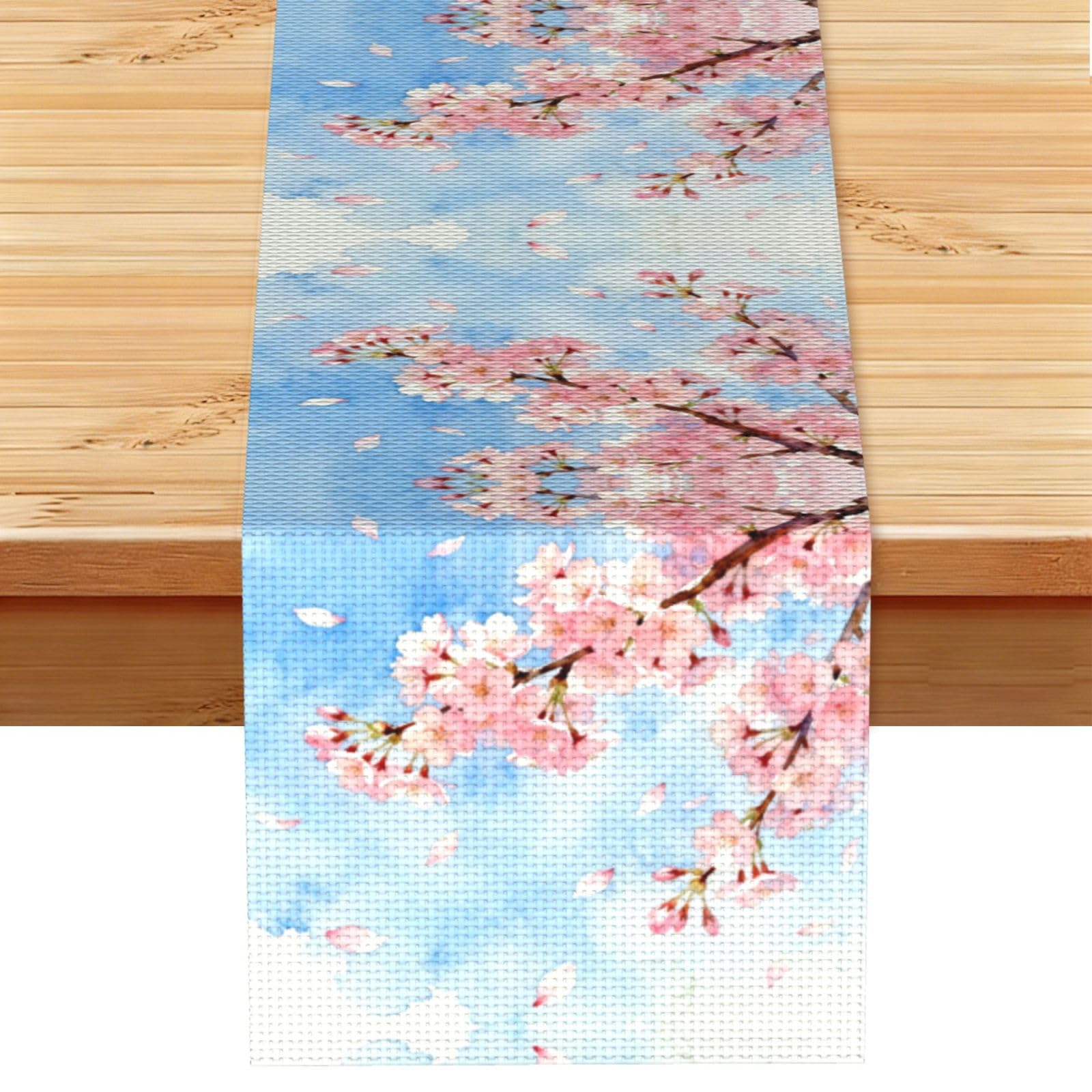 Spring Cherry Bloom Linen Look Table Runner 13x72-Wrinkle Resistant Farmhouse Style for Dining Table Decor