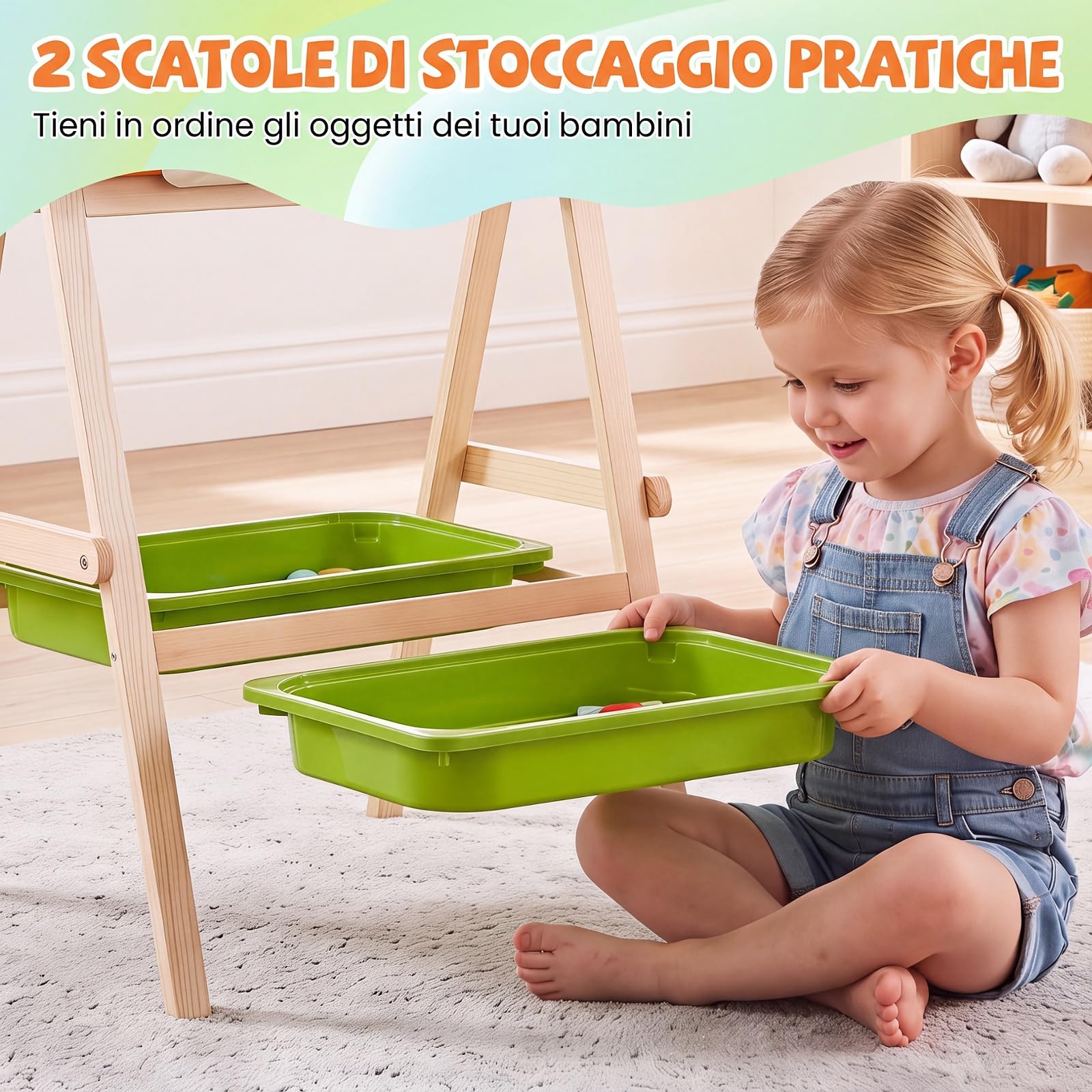 COSTWAY 2 in 1 Cavalletto da Disegno per Bambini 3+ Anni, a Doppia Faccia