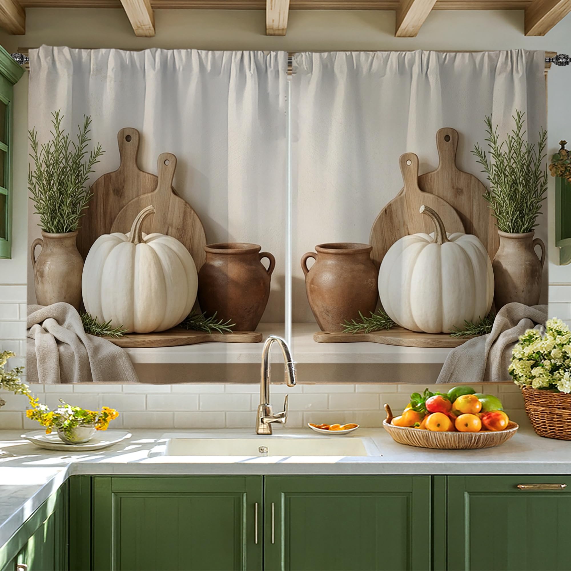 Rideaux de cuisine au motif citrouilles pour créer un cocon rustique