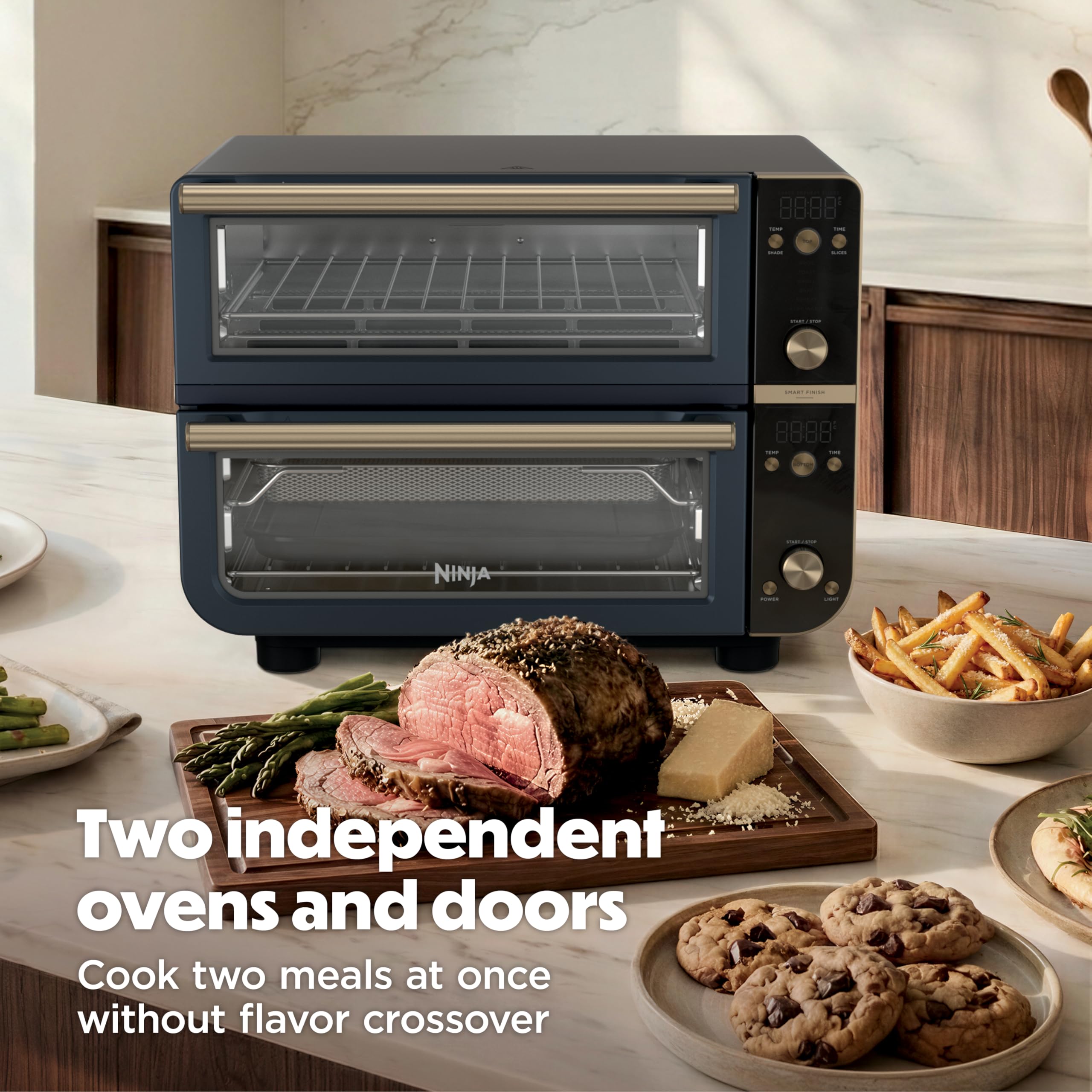 Ninja Double Oven Pro Smart XL - Forno da bancone e friggitrice ad aria | Versatilità 12 in 1 con finitura intelligente e tecnologia DualZone per cucinare 2 pasti alla volta | Adatto per pollo
