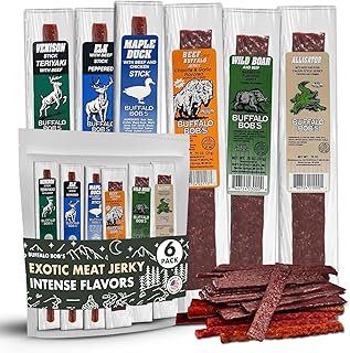 Buffalo Bob's Wild Game Exotic Snacks (6 Pack) | Beef Jerky Gift Set | Meat Gifts for Men | Variety Sampler Pack for Dad | Bison Jerky Exotic | Snack Baskets for Men | Flavor Pack