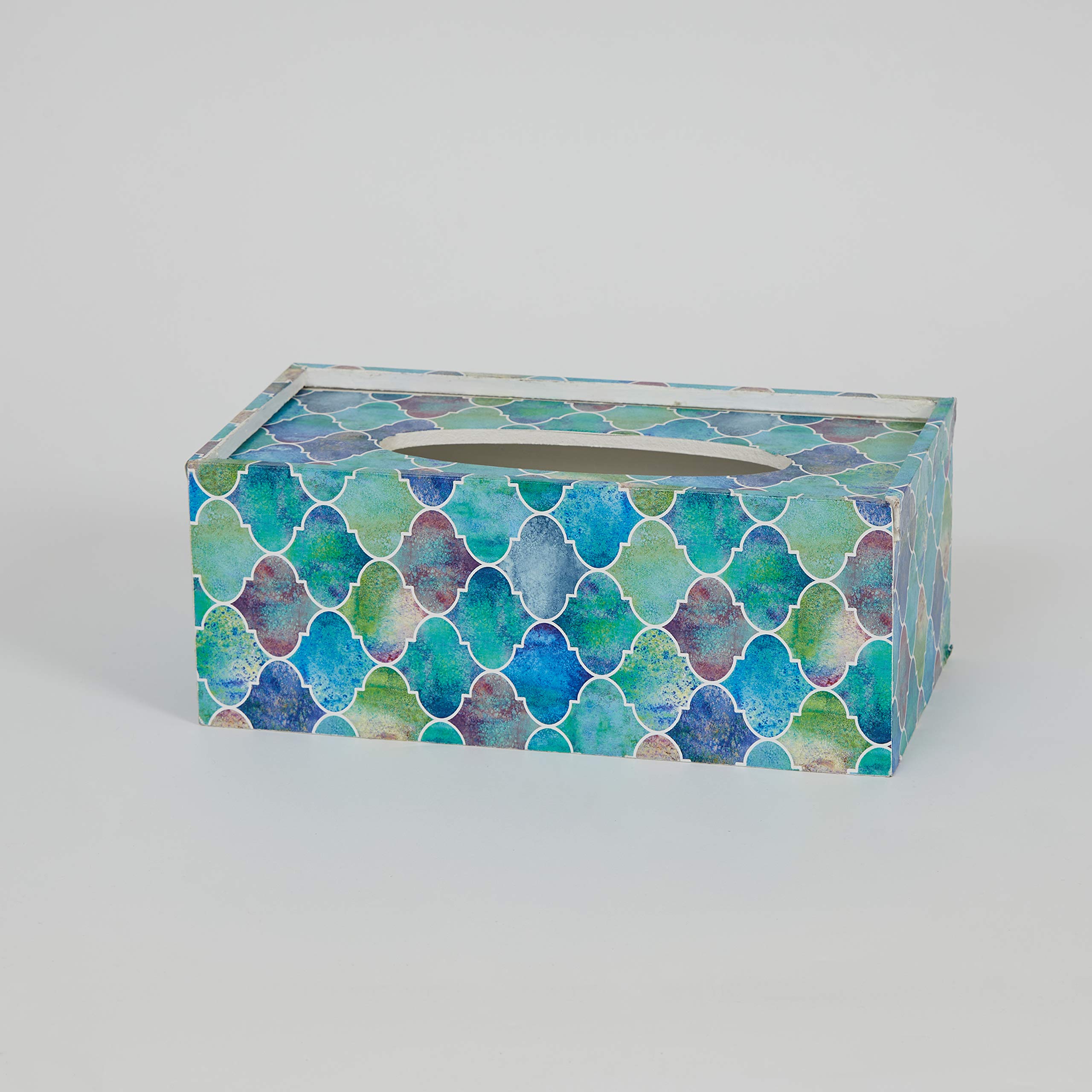 Mati Ke Laal Teal Blue Moroccan Decoupaged MDF Tissue Box Holder for Dinning Table Decor & Office Desk Decor