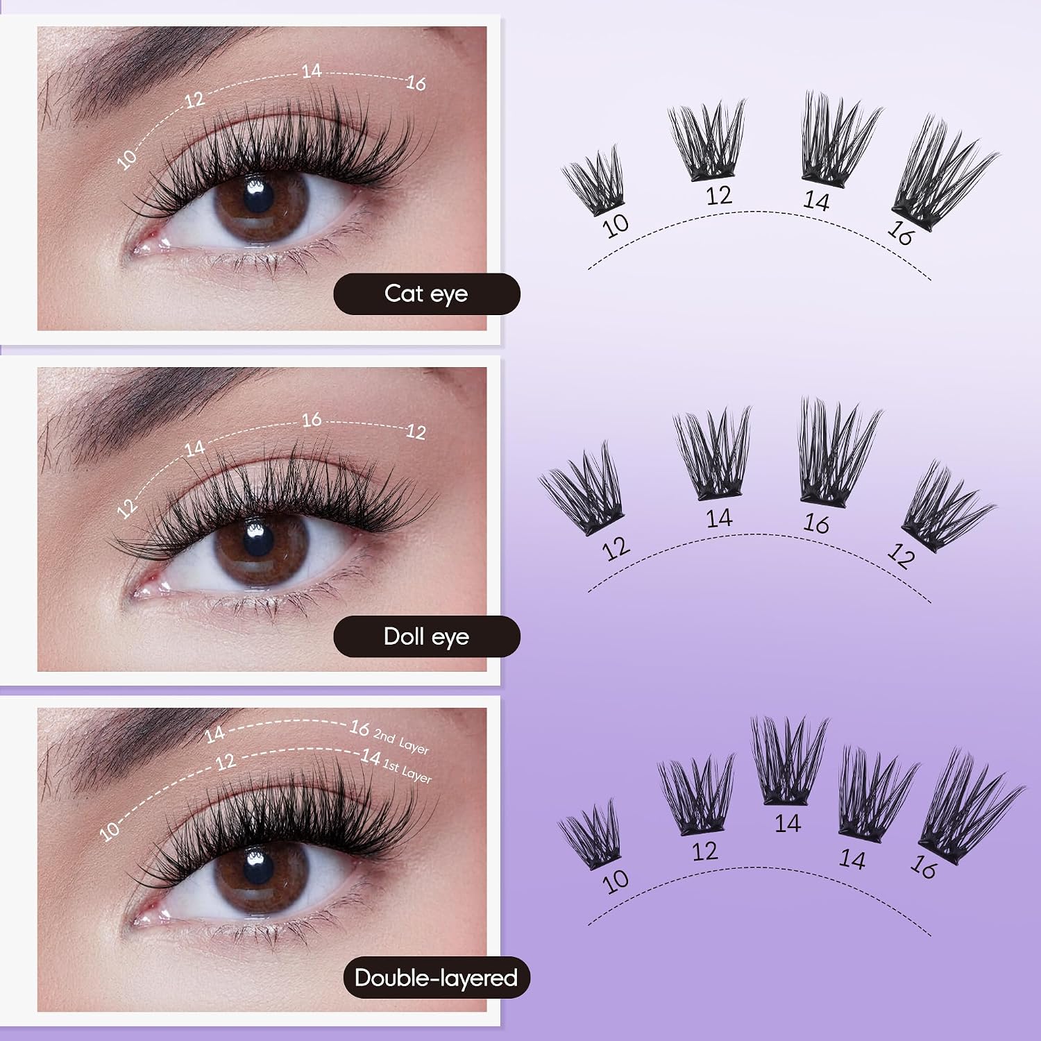 Self Adhesive Lashes Clusters 200Pcs, Pre Glued Eyelashes D Curl 10-16mm Press On Lashes with Tweezer, No Glue Needed DIY Lash Cluster Kits by WINKGIGGLE A14