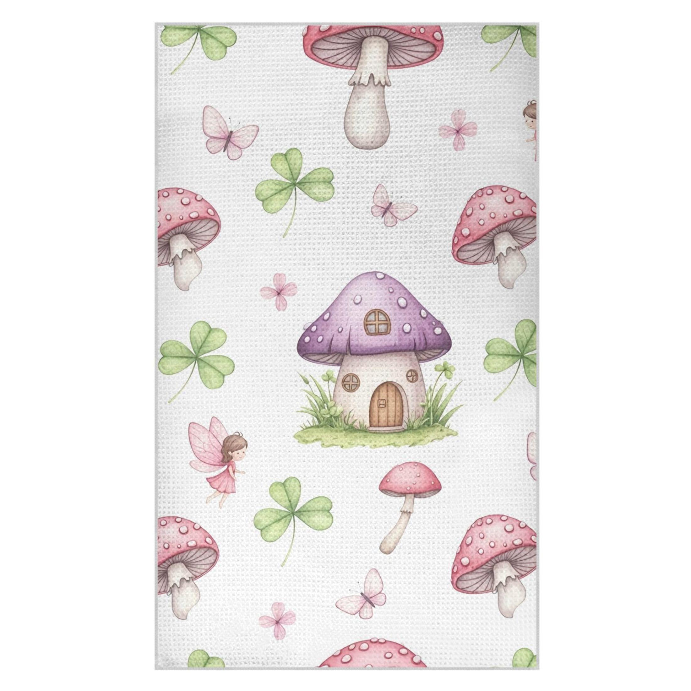 Fuauuyl Mushroom House Kitchen Towel Waffle Weave Dish Towels Soft Absorbent Hand Towel Microfiber Lint Free Dish Cloths for Kitchen, 18x30 in