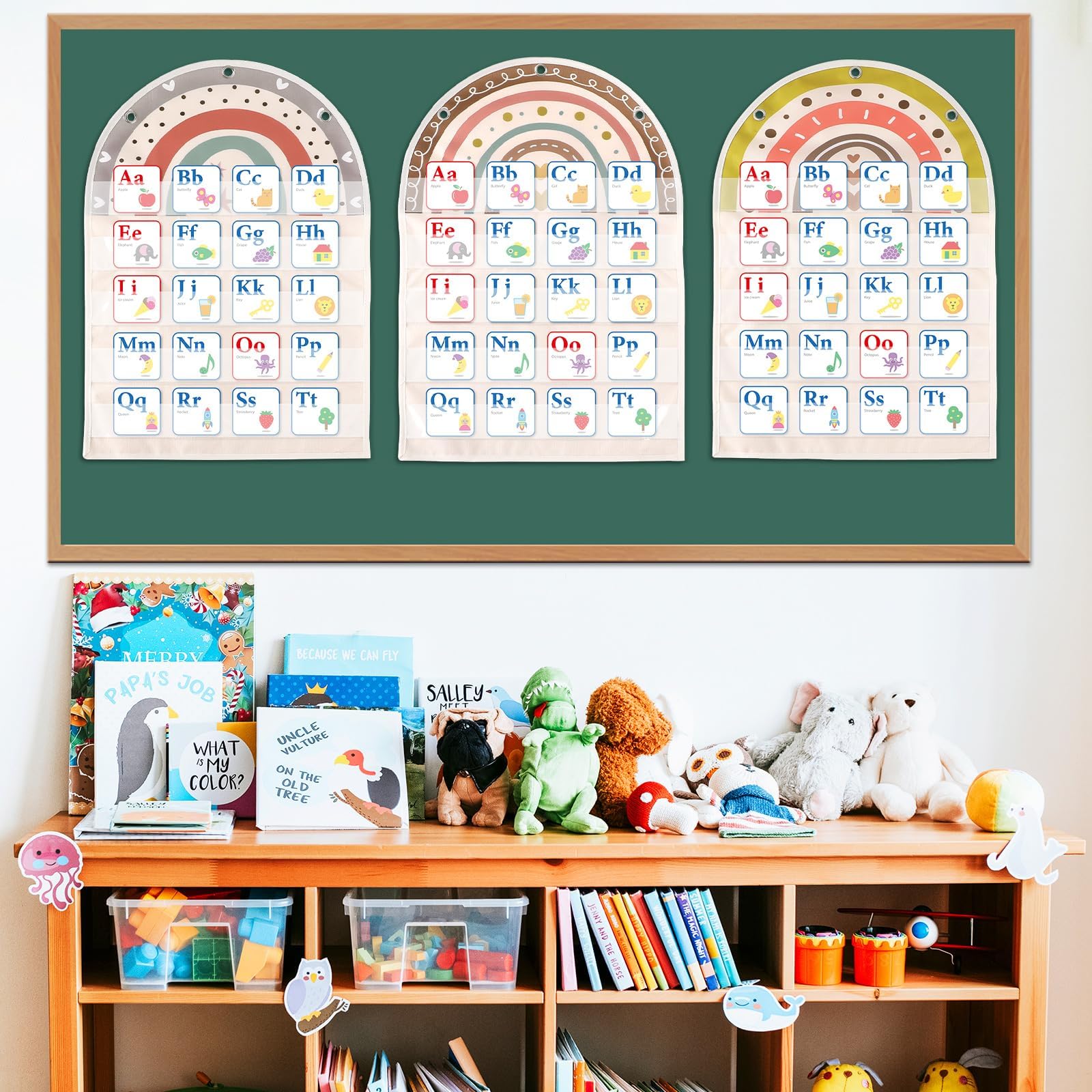 Qyeahkj 6Pcs Classroom Magnetic Pocket Chart Small Boho Rainbow Hanging Scheduling Pocket Chart Management Back to School Resources for Preschool Kids Sentence Strips Cards Office Supplies 17 x 14in - Image 7