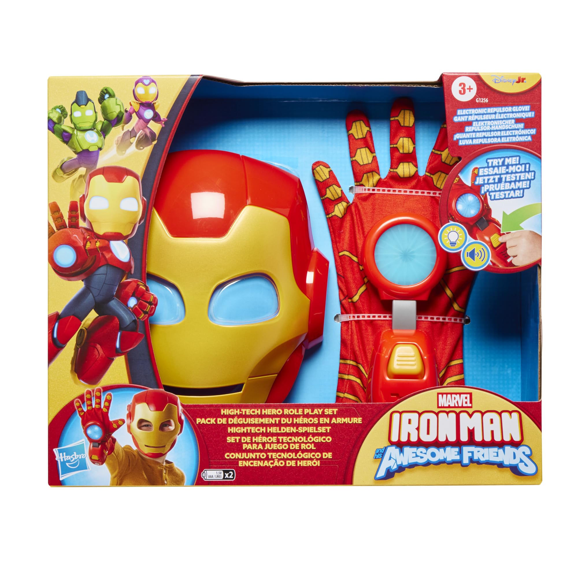 Marvel Iron Man et Ses Amis Extraordinaires, Pack de déguisement du héros en Armure, Masque et Gant électronique Iron Man, pour Enfants, dès 3 Ans