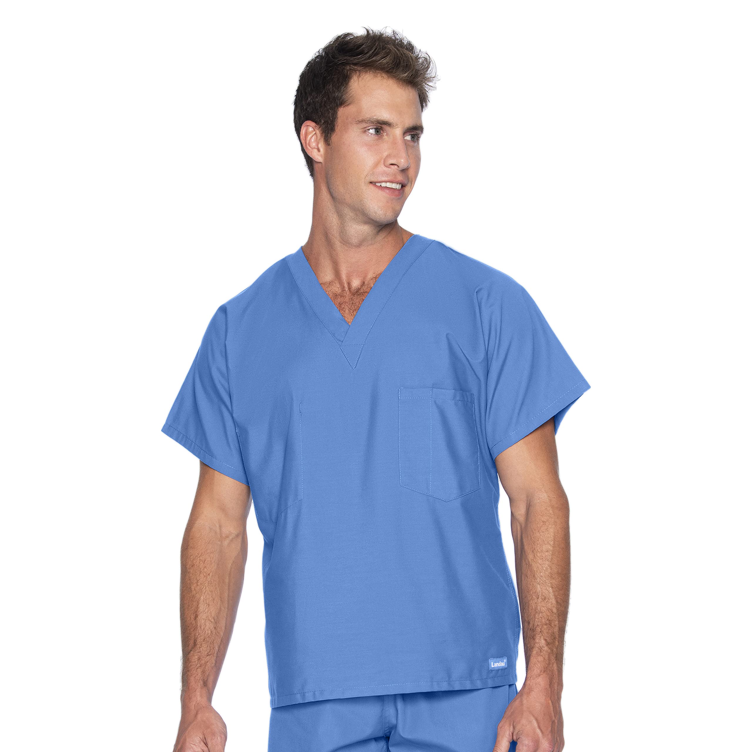 LandauEssentials Unisex Relaxed Fit 1-Pocket V-Neck Scrub Top 7502, S Tall