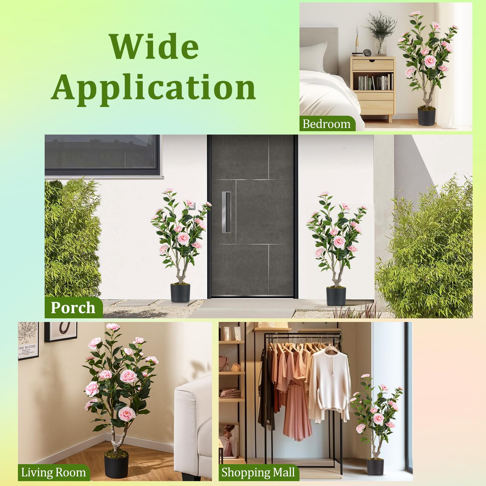 GIANTEX Albero di Camelia Artificiale da 90 cm, Pianta Finta con 16 Fiori di Camelia Rosa in Tessuto, Tronco in Legno Massiccio, Pianta Decorativa in Vaso per Ristorante, Ufficio (Rosa)
