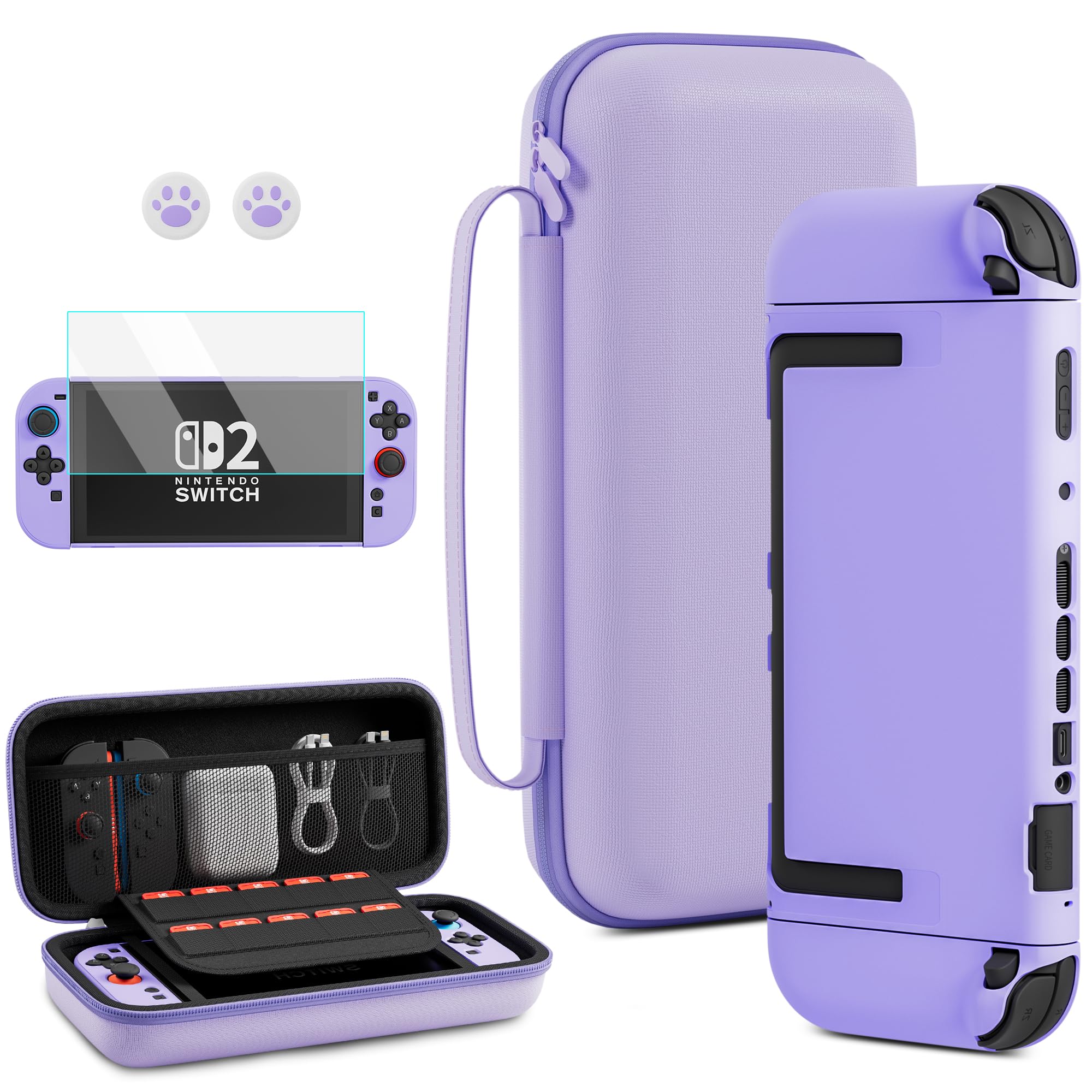 RHOTALL Custodia Viola per Nintendo Switch 2 (2025) 20,06 cm, custodia protettiva portatile da viaggio con 10 scomparti per carte di gioco, custodia rigida per Switch 2, protezione per lo schermo, 2