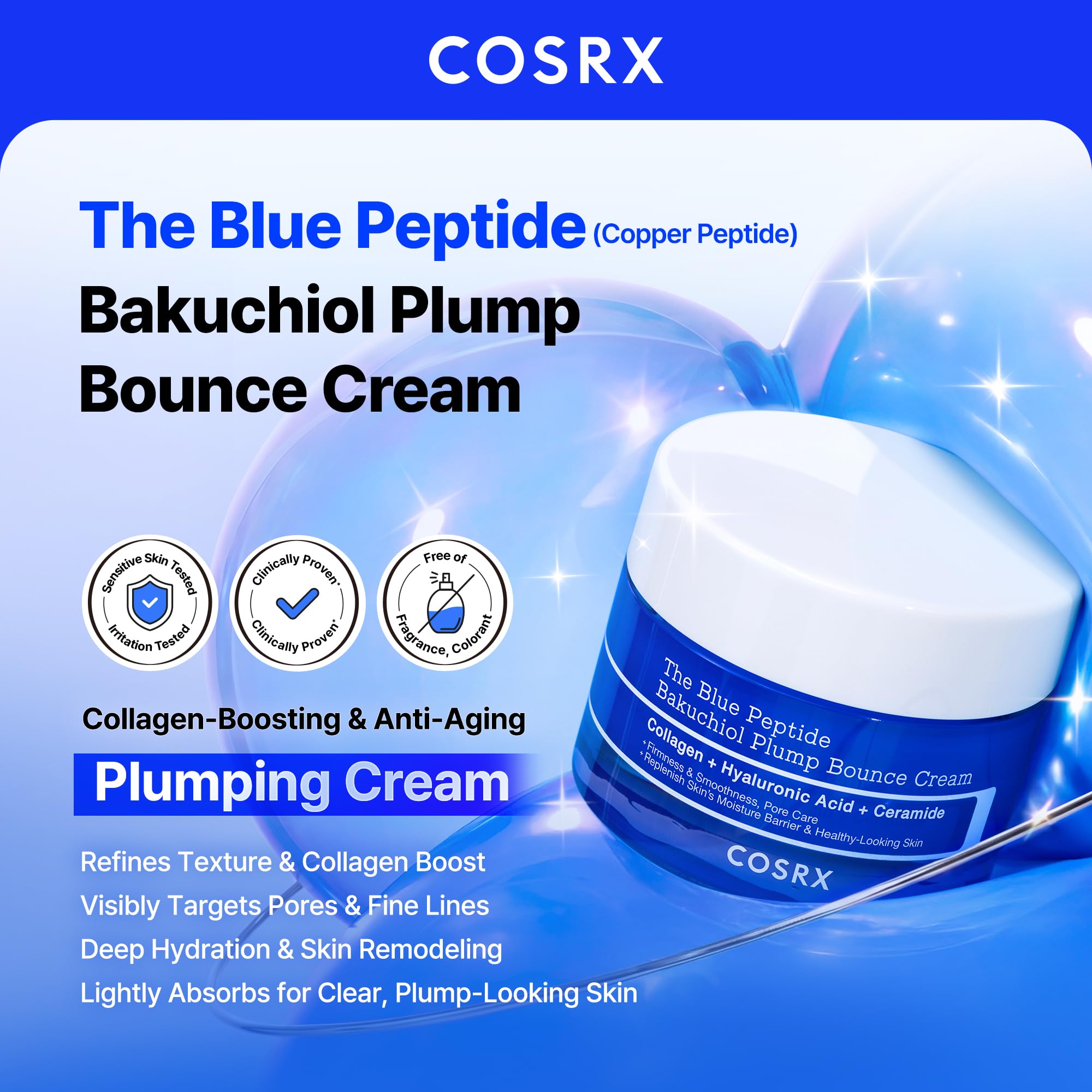 COSRX Snail Mucin X Blue Copper Peptide Daily Bounce & Glow Routine - Snail Mucin 96% Serum 3.38 fl.oz + Blue Copper Peptide Cream 1.76 oz.