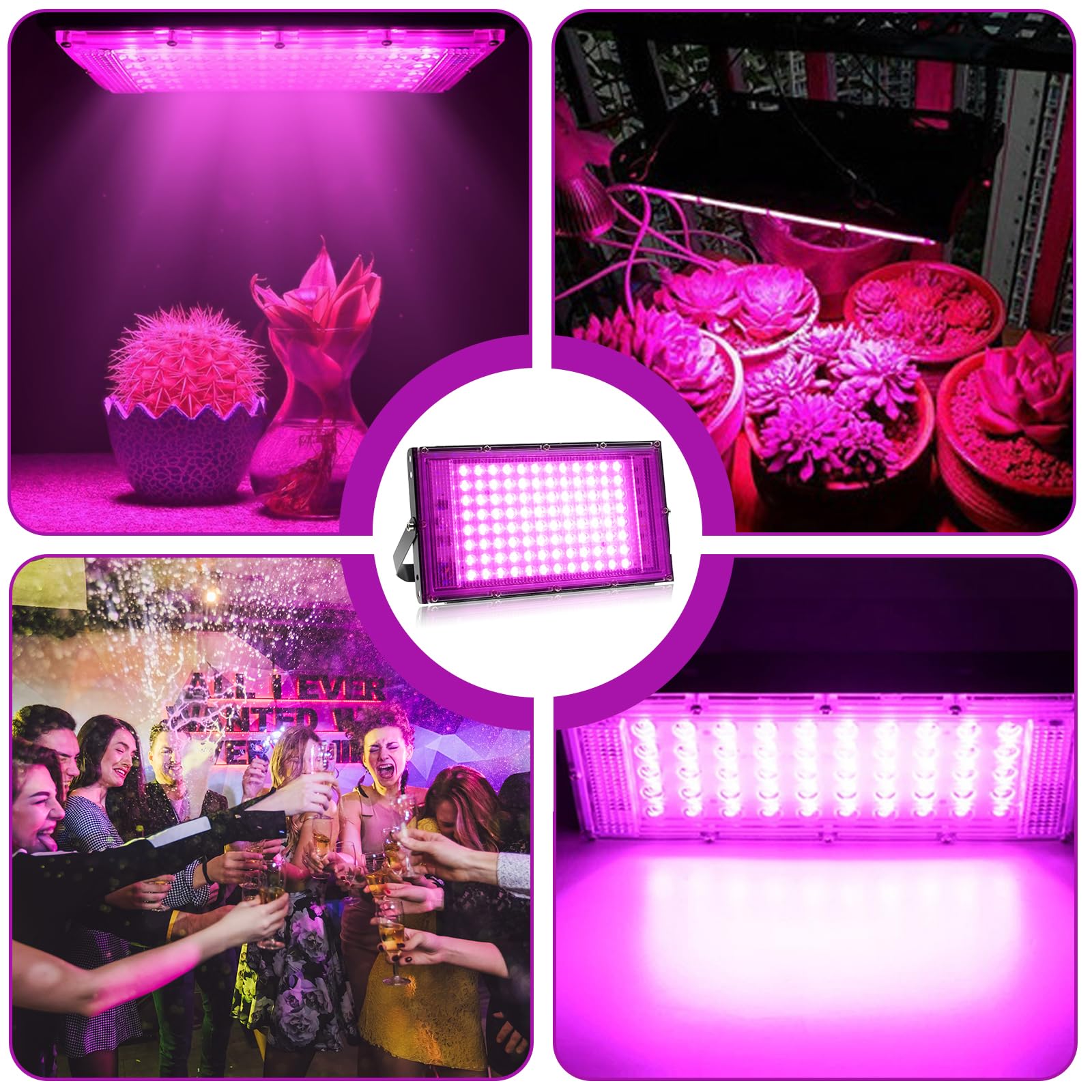 100W LED UV Schwarzlicht LED Strahler, LichtFarbe Rosa, Led Schwarzlichtlampe IP66 Wasserdicht UV Strahler, 395-400nm UV Fluter mit Stecker, Schwarzlicht für Glow Party, Blacklight, Party Zubehör