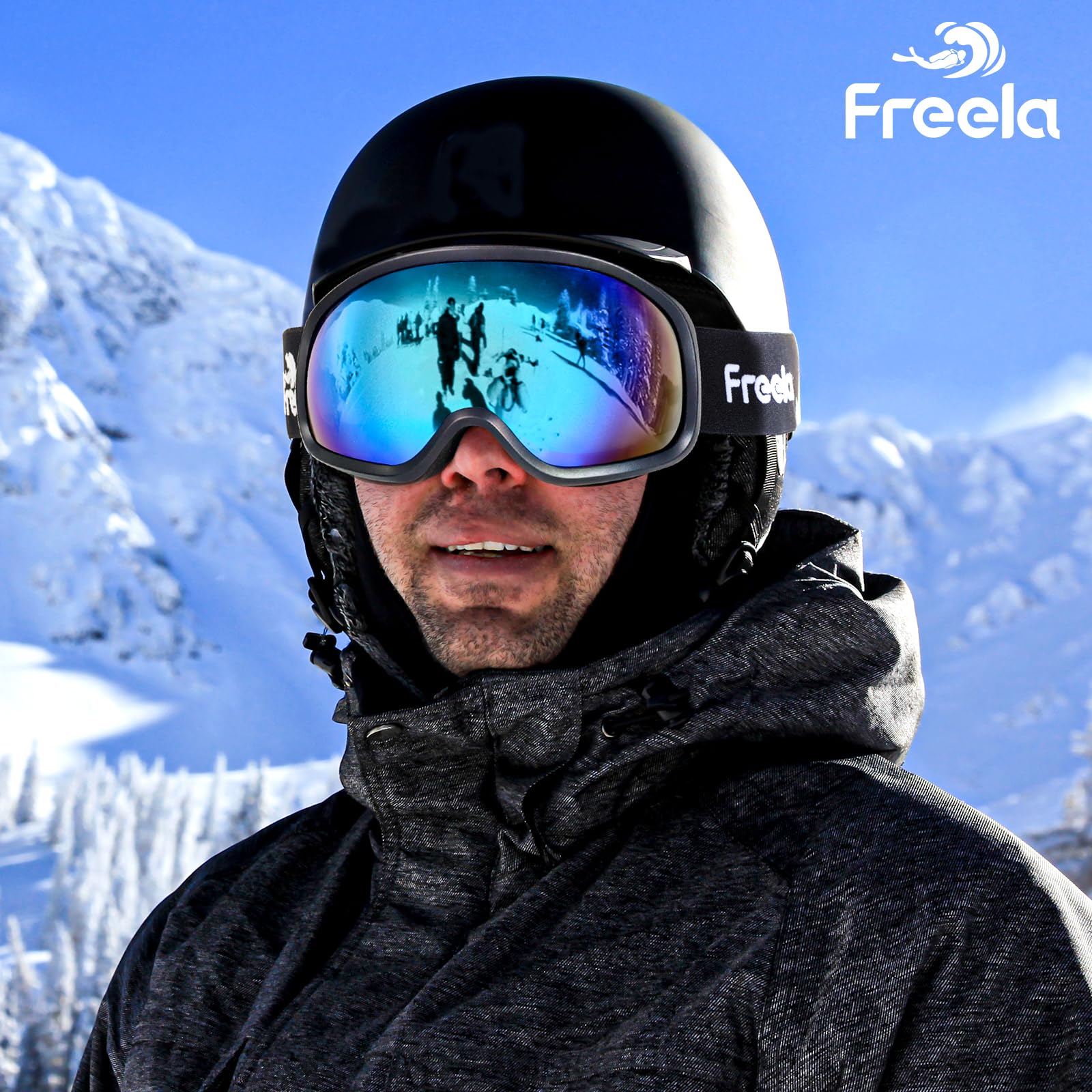 Freela Occhiali da sci OTG uomo donna sopra occhiali neve snowboard sport occhiali per adulti giovani 100% protezione UV400 anti nebbia