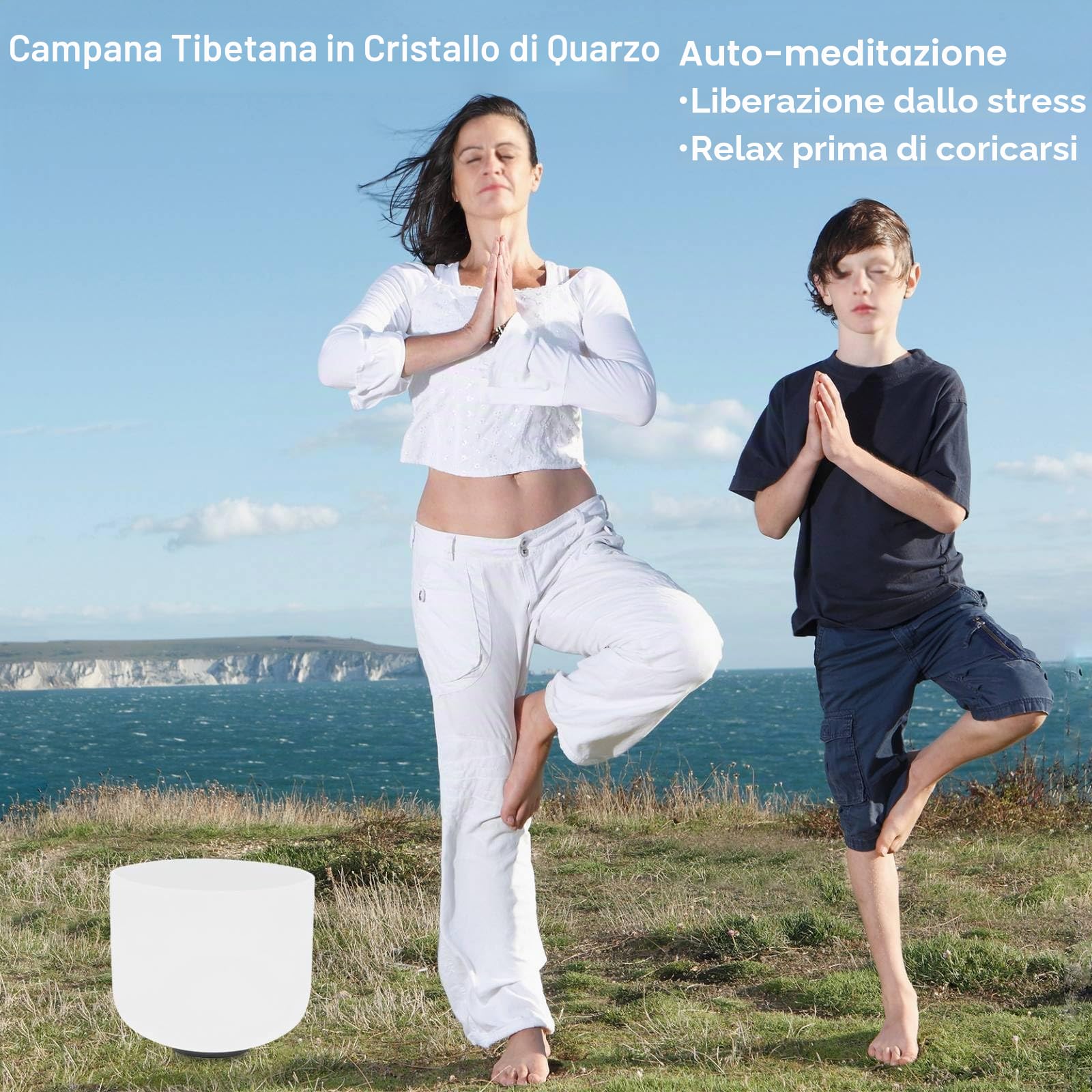 Ciotola Tibetana di Cristallo, Suono Meditazione Ciotola di Cristallo con Percussore & Anello di Tenuta, Campana Tibetana per Meditazione Yoga, 432-440 Hz, 20,3 x 15,3 cm