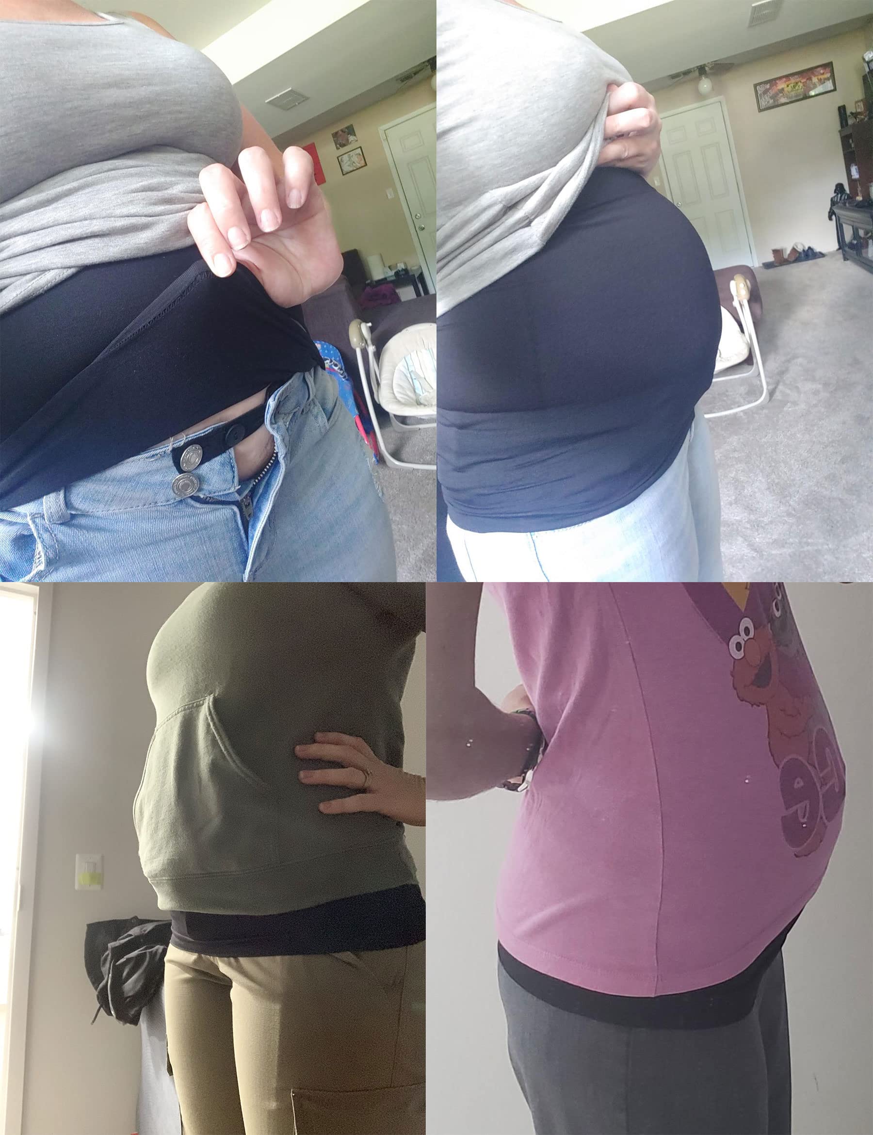 Bauchband für die Schwangerschaft mit 2 Taillenverlängerungen für alle Phasen der Schwangerschaft, nach der Geburt, weiche Adominalunterstützung, Schwarz + Weiß, 4