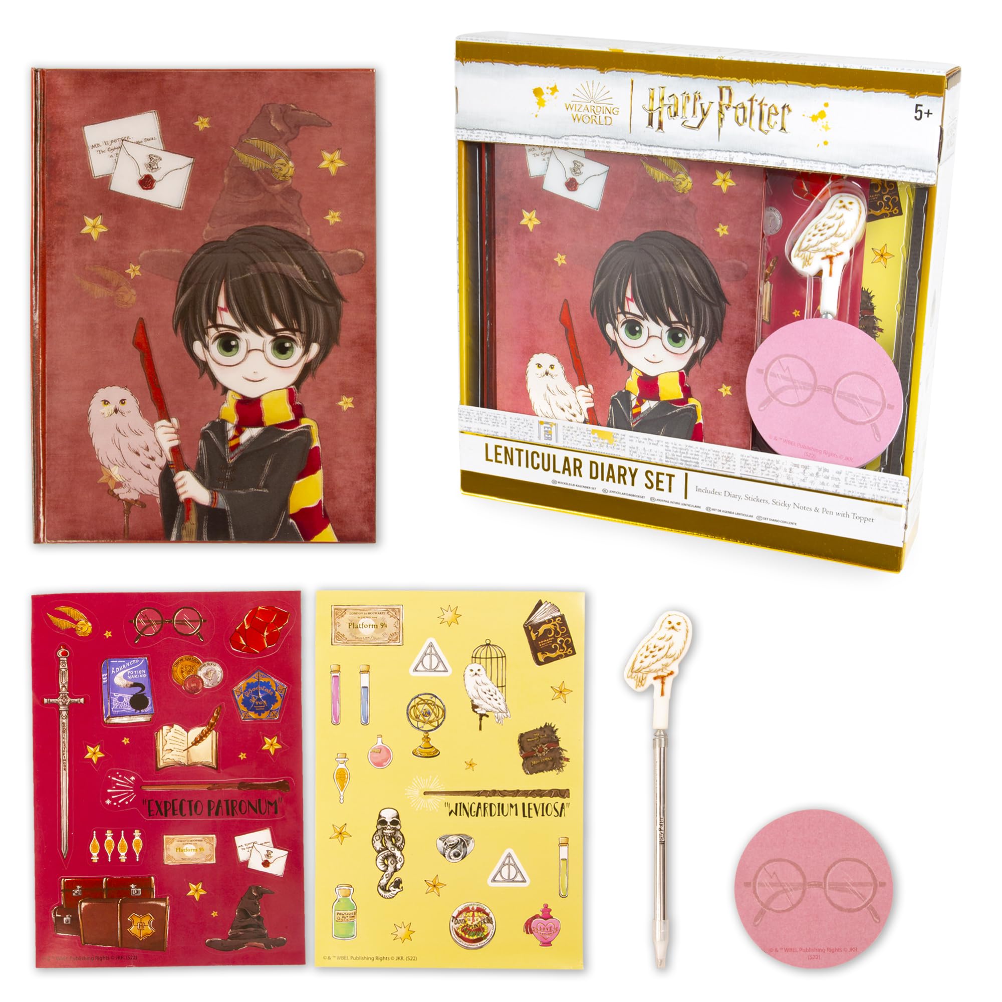 Wizarding World Harry Potter Lenticular Diary Set - Harry Potter Stationery - Back To School Stationery Set - Harry Potter Gifts - Includes Harry Potter Stickers, Sticky Notes, Harry Potter Pen