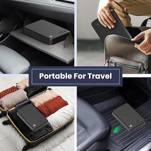 Miniatura 4 de Grimtron Cajas fuertes portátiles para pistolas caja de seguridad electrónica y acceso con llave, modo silencioso, caja fuerte compacta para pistola