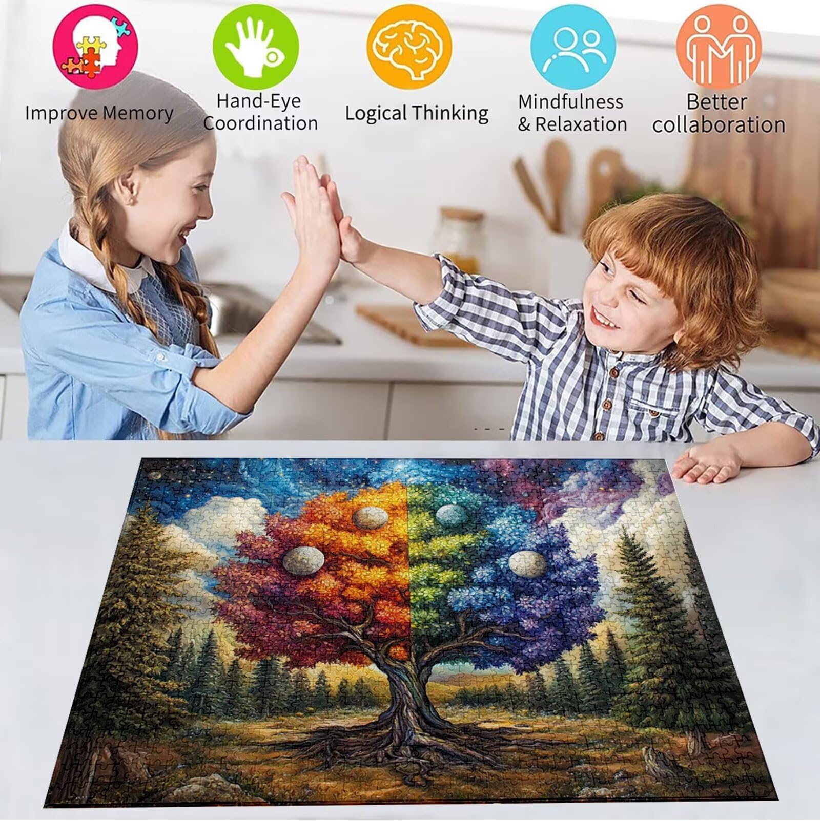 Puzzle 2000 Pezzi, 3 4 5 Anni Puzzle Luna 6 7 8 Anni Giochi Educativi Sostenibili Con Motivi Per Adulti Da Gioco in Legno Di Alta Qualità Jigsaw Albero per Gioco Familiare, 2026 Regalo Natale H-6917