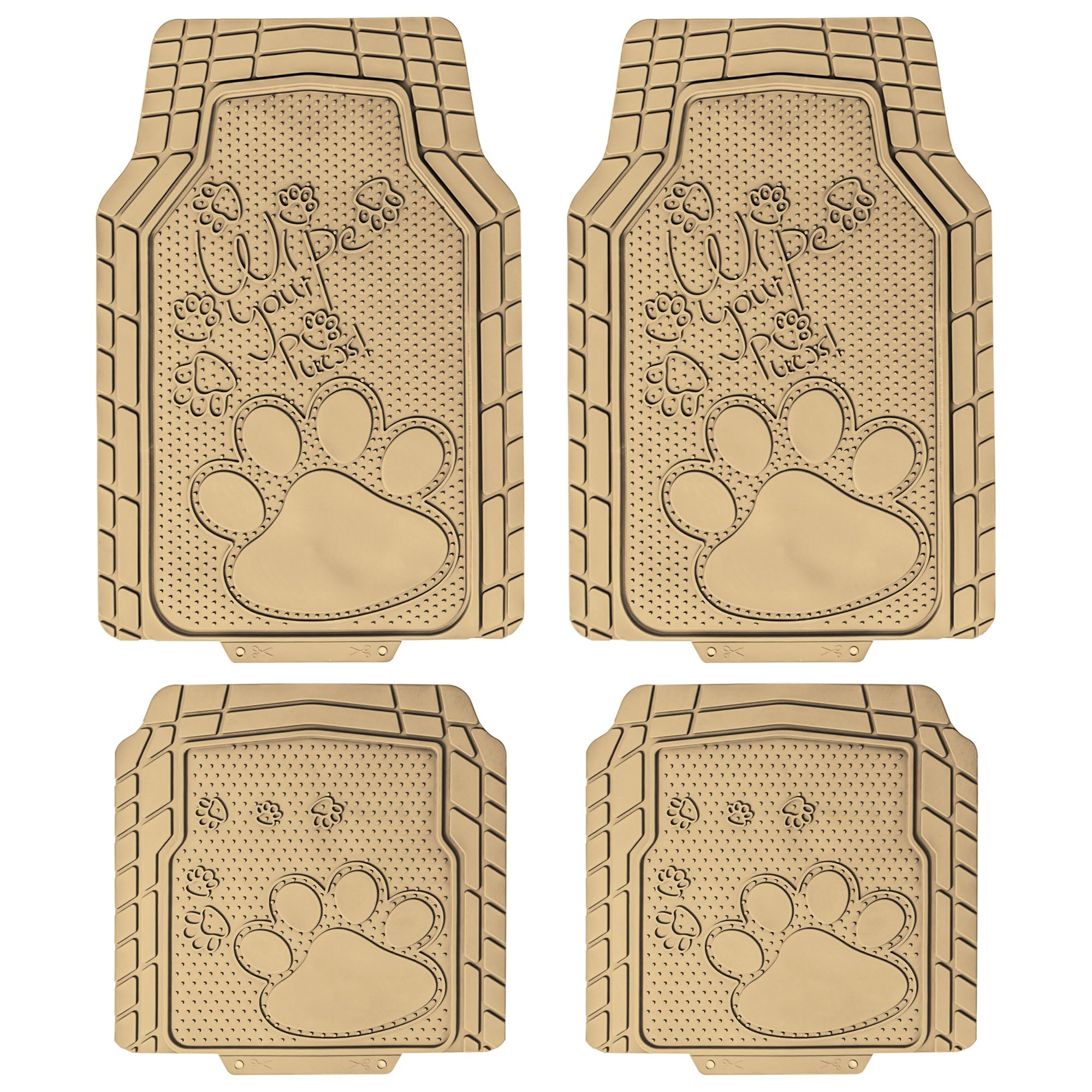 FH Group Car Floor Mats - Adorable Paw Print, Heavy-Duty Rubber Floor Mats for Cars, Universal Fit Full Set, Climaproof Floor Mats, Trimmable Floor Mats Fit Most Sedan, SUV, Truck Floor Mats Beige