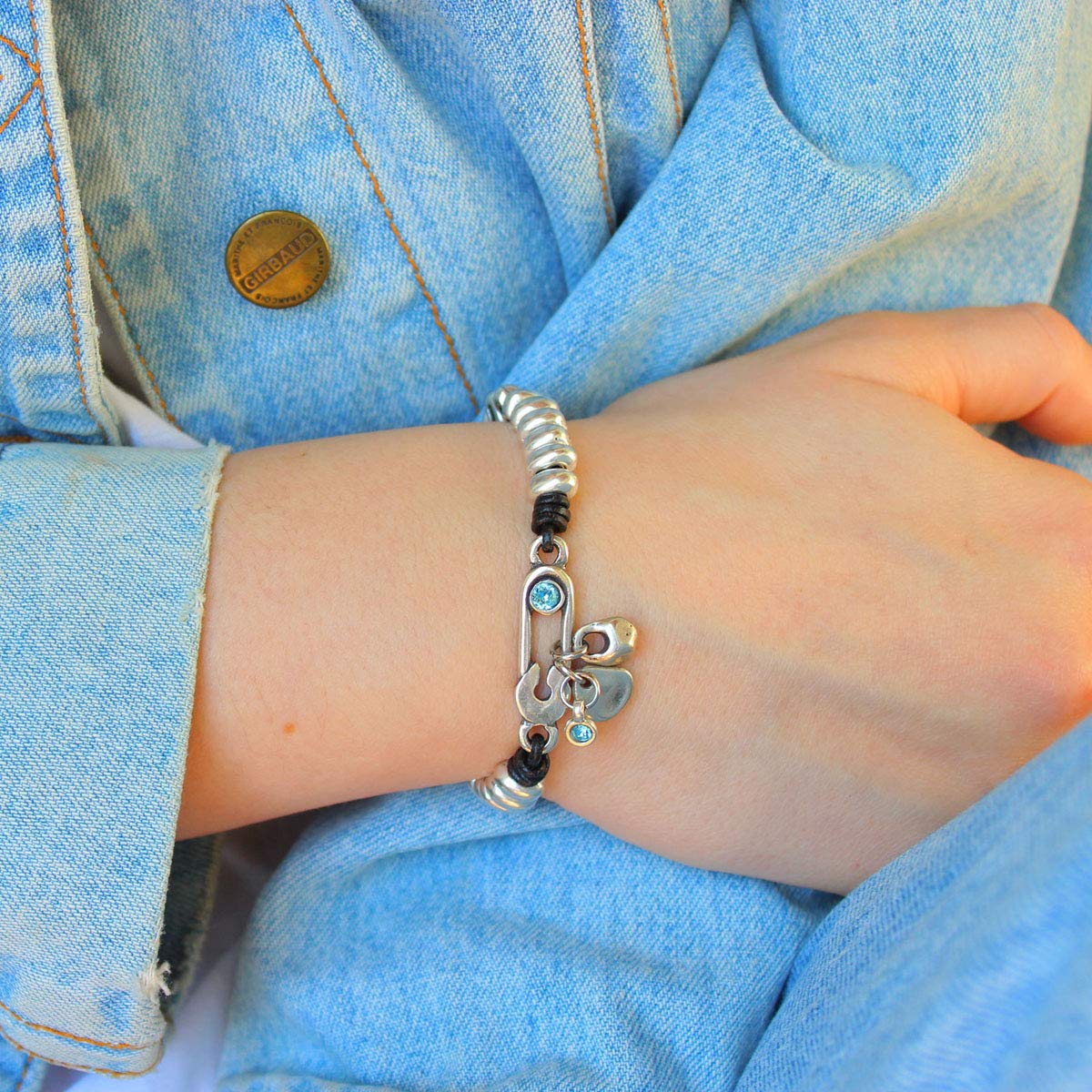 Pulsera de cuero con cristal, hecha a mano por Intendenciajewels - Pulsera de cristal - Pulsera de cuero - Pulsera de mujer - Pulsera ajustable de 16-19,5 cm.