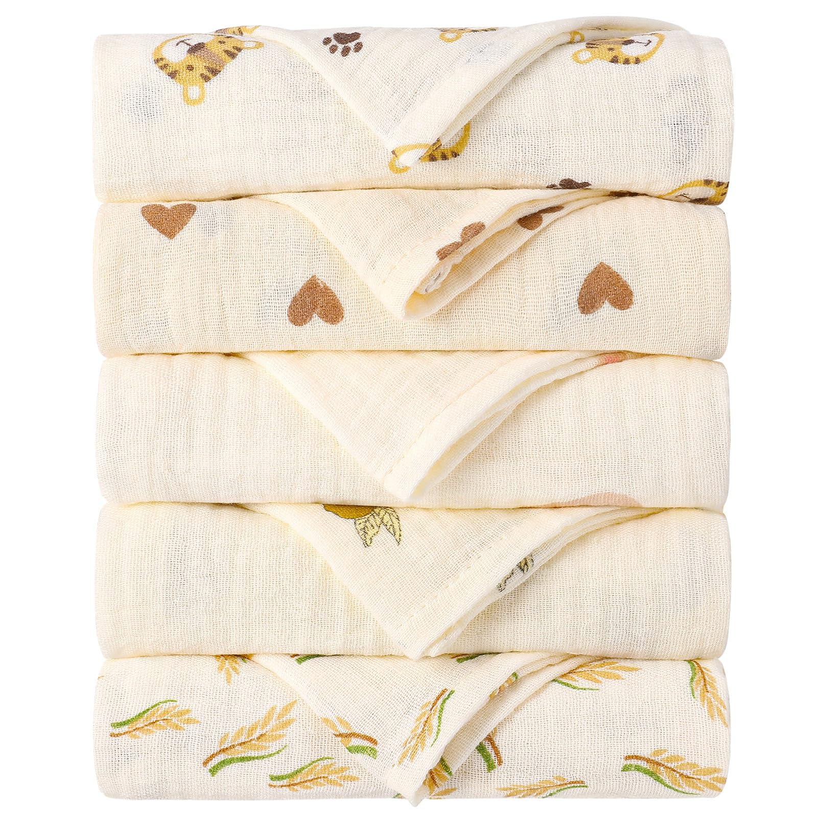 GSrenyu 5 Pack Muslin Cloths for Baby 38x40cm Muslin Squares 100% Cotton Muslins Baby Girl Wiping, Bathing, Feeding