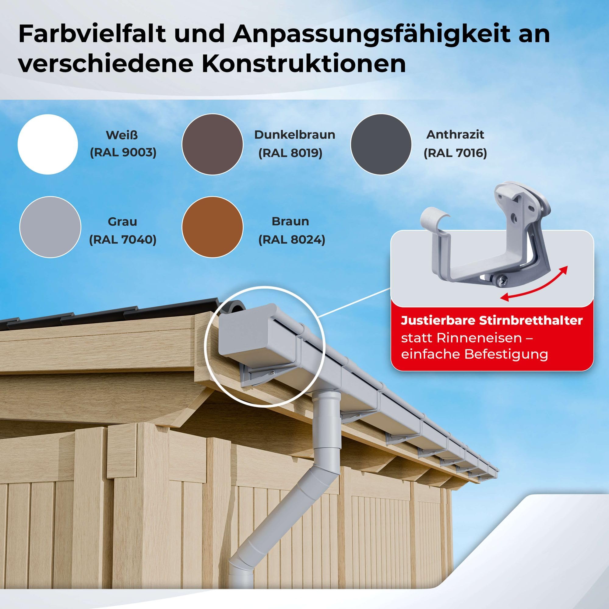 INEFA Dachrinnen-Set Kunststoff Kastenrinne 3m x NW83 / 83mm Braun | Regenrinne und Fallrohr aus PVC-U für eine Dachseite am Gartenhaus, Carport, Terrasse & Pavillion, inkl. Montagezubehör