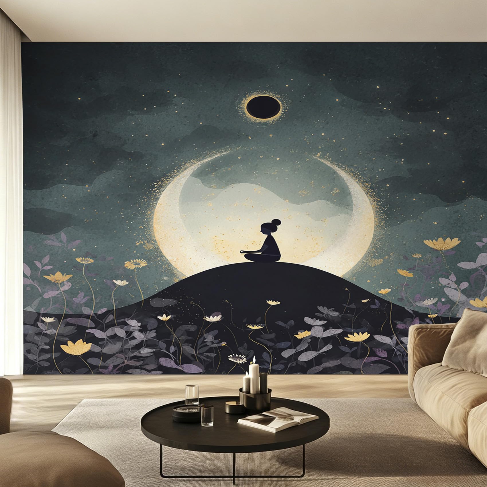 Generico Carta da Parati Meditazione per Camera da Letto, Fotomurali Spirito Zen Della Luna, 350 x 256 cm Carta Parati Tessuto non Tessuto, Soggiorno Decorazioni Parete K-MZ&23