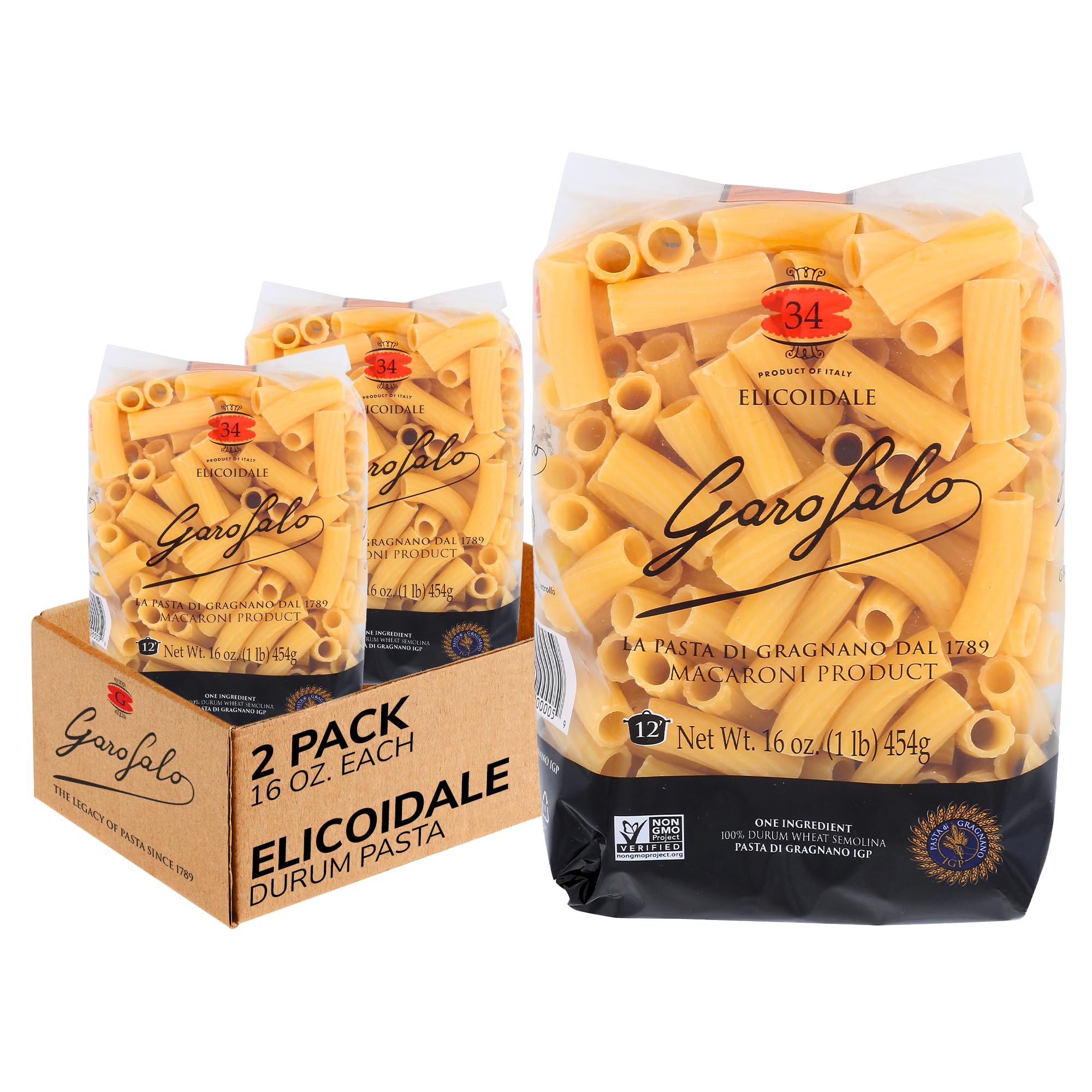 Garofalo - Premium Durum Wheat Semolina Elicoidale Pasta, Italian Made, Bronze-Drawn, Al-Dente, One-Ingredient Pasta (4 pack)