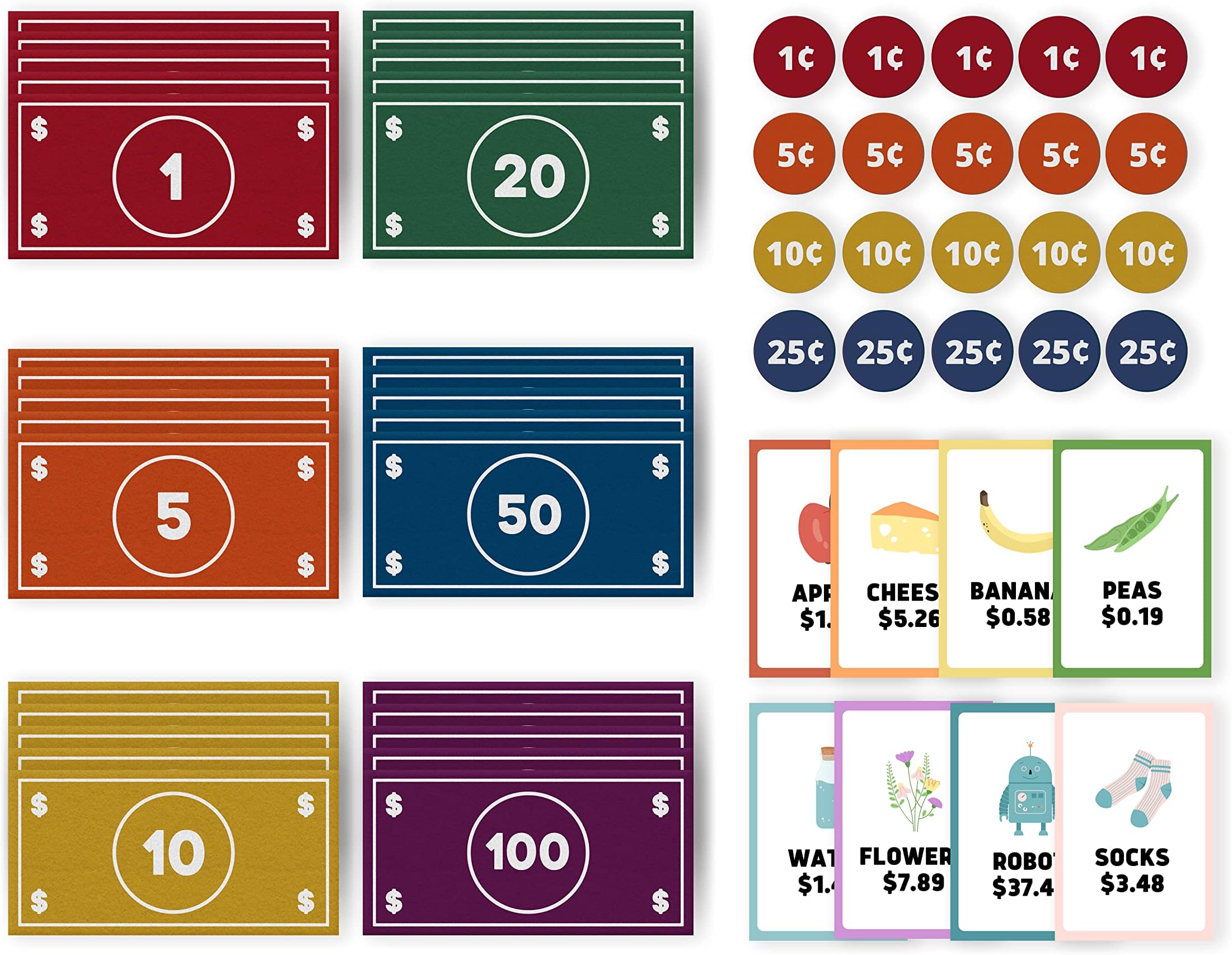 Good Ground Pretend Play Kids Felt Money Educational Montessori Toy Dollars Bills Coins Wallet Childrens Counting Set Toddlers STEM Gift Rainbow
