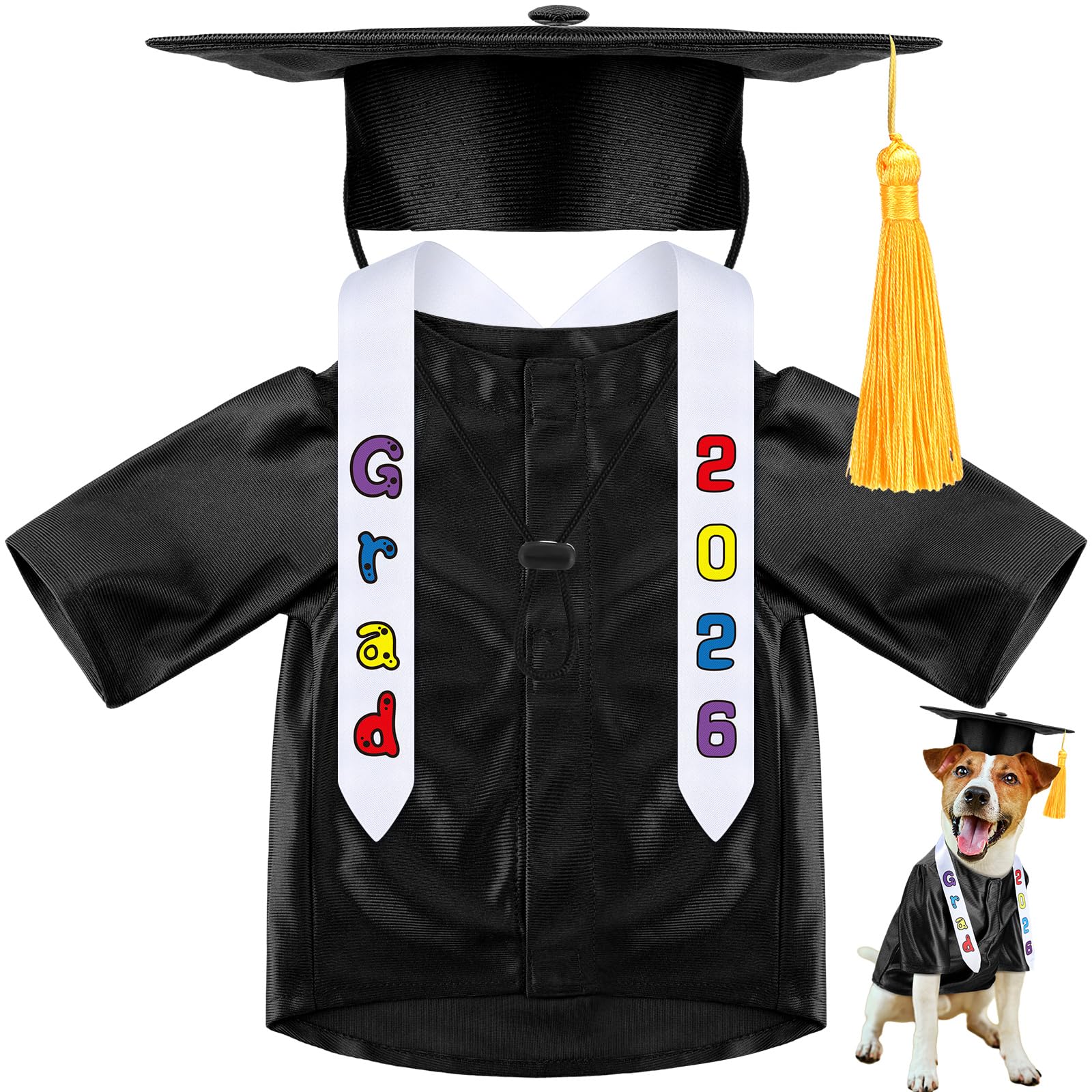 Chicingyou Small Dog Graduation Cap and Gown 2026 with Stole Washable Shirt and Hat Pet Graduation Gown Costume Outfit for Tiny Dog Little Cat Doll