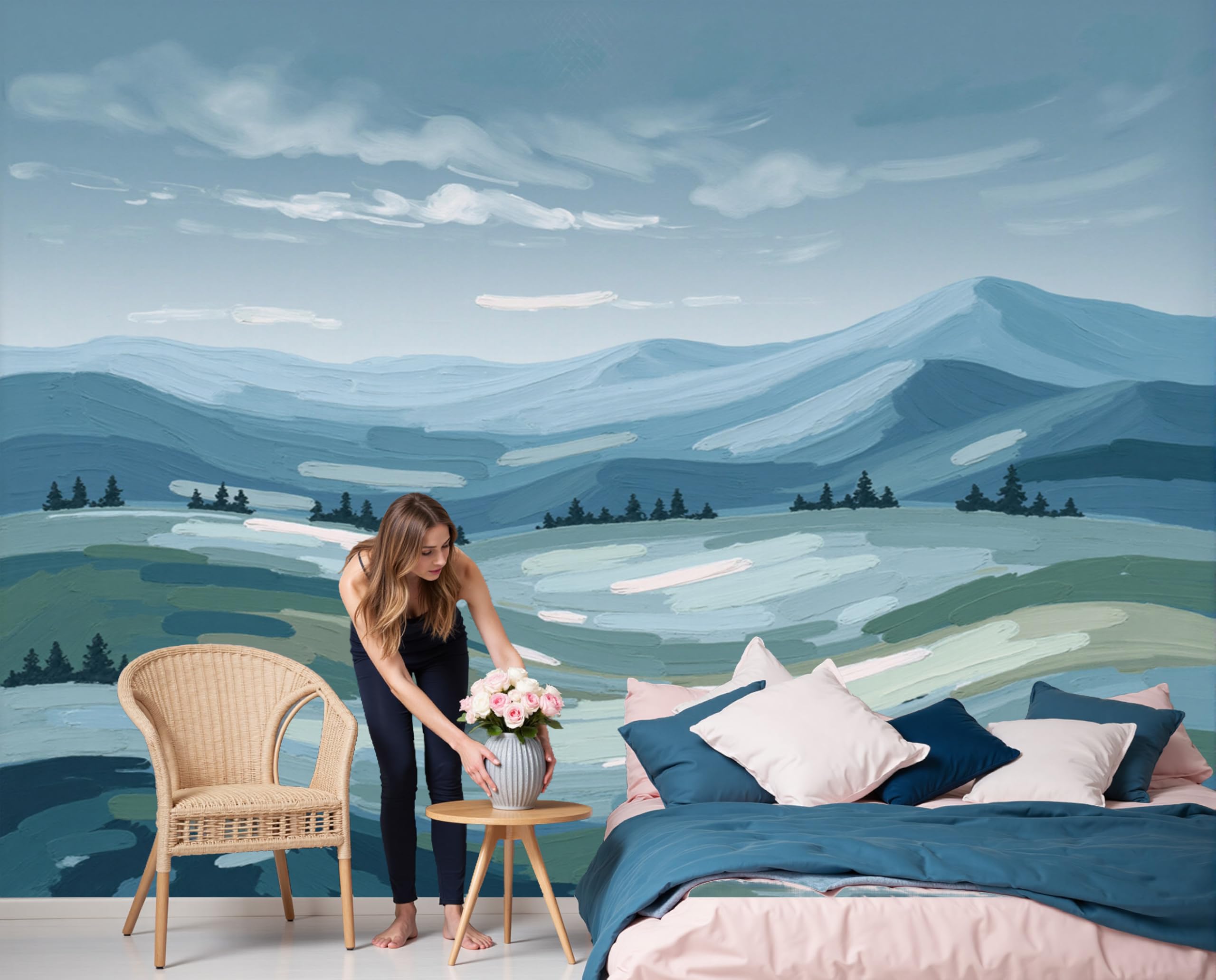 Papier peint panoramique intissé paysage abstrait XXL pour décoration de salon moderne