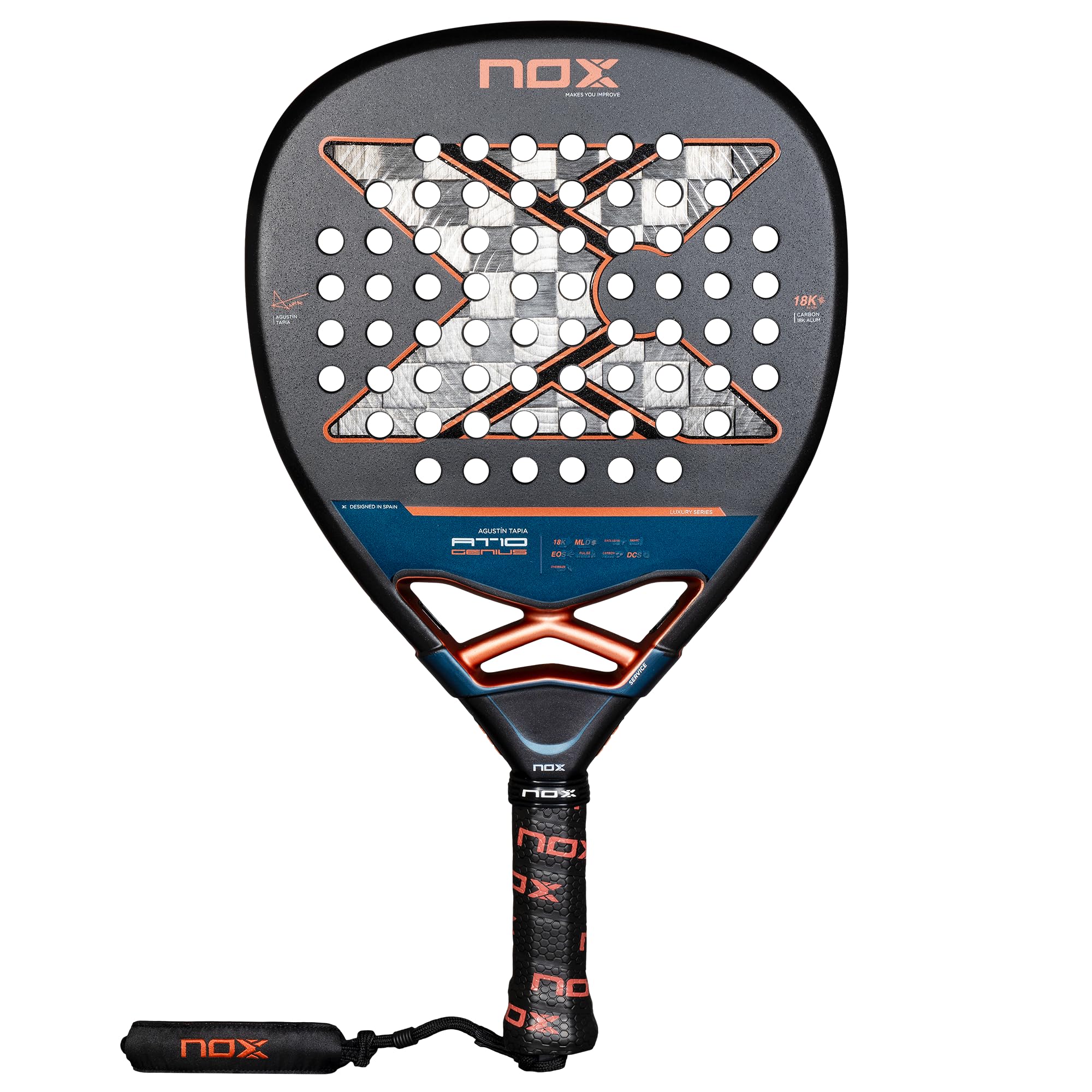 NOXAT10 Genius Attack 18K Alum by Agustin Tapia Padel Racket, Black