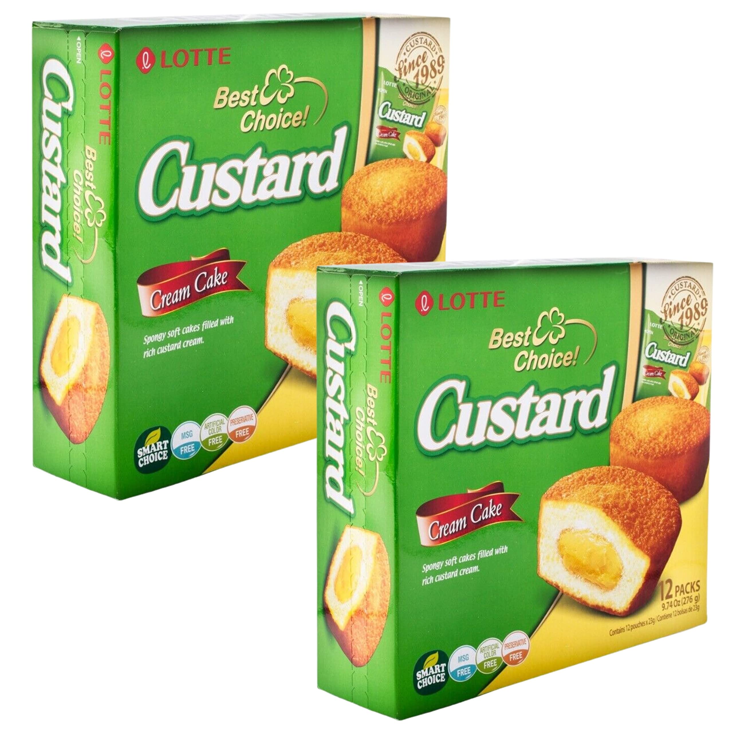 LotteCustard Cream Cake Snack, 12 Individually Wrapped (2 Pack, Total of 19.48oz)