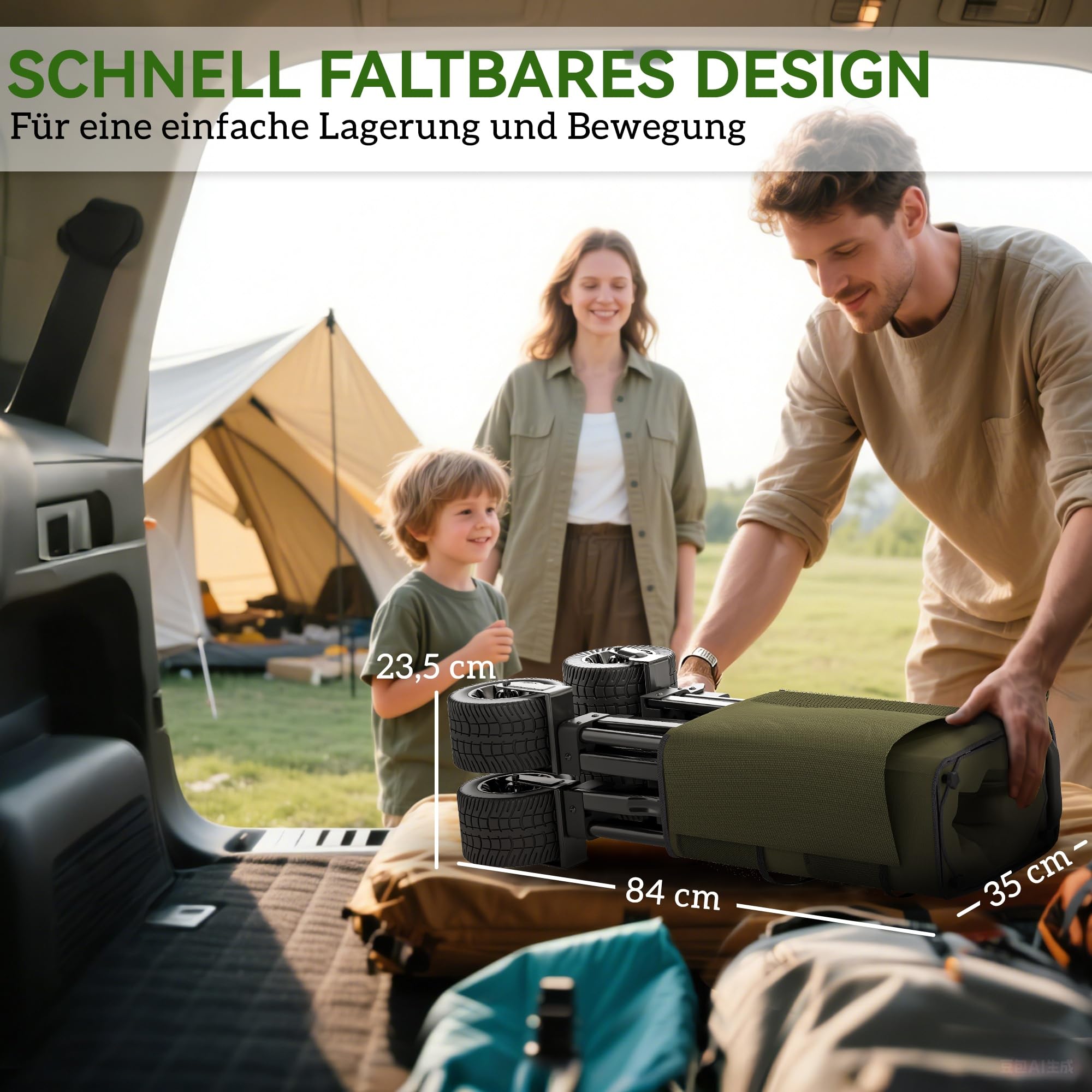 Outsunny Bollerwagen Faltbarer Handwagen mit Verstellbarem Griff Grün | Schwerlast Strandwagen, Taschen, Gartenwagen mit Breiten Drehrädern, Transportwagen bis 120 kg Belastbar