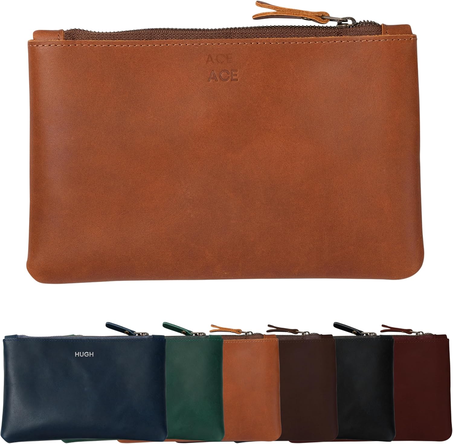 Northwind Personalized Leather Pouch - Made in USA - Custom Monogrammed Zippered Makeup Bag, Pencil Case, Cosmetic Pouch, Toiletry Travel Organizer, Custom Leather Clutch for Women, Bridesmaid Gift
