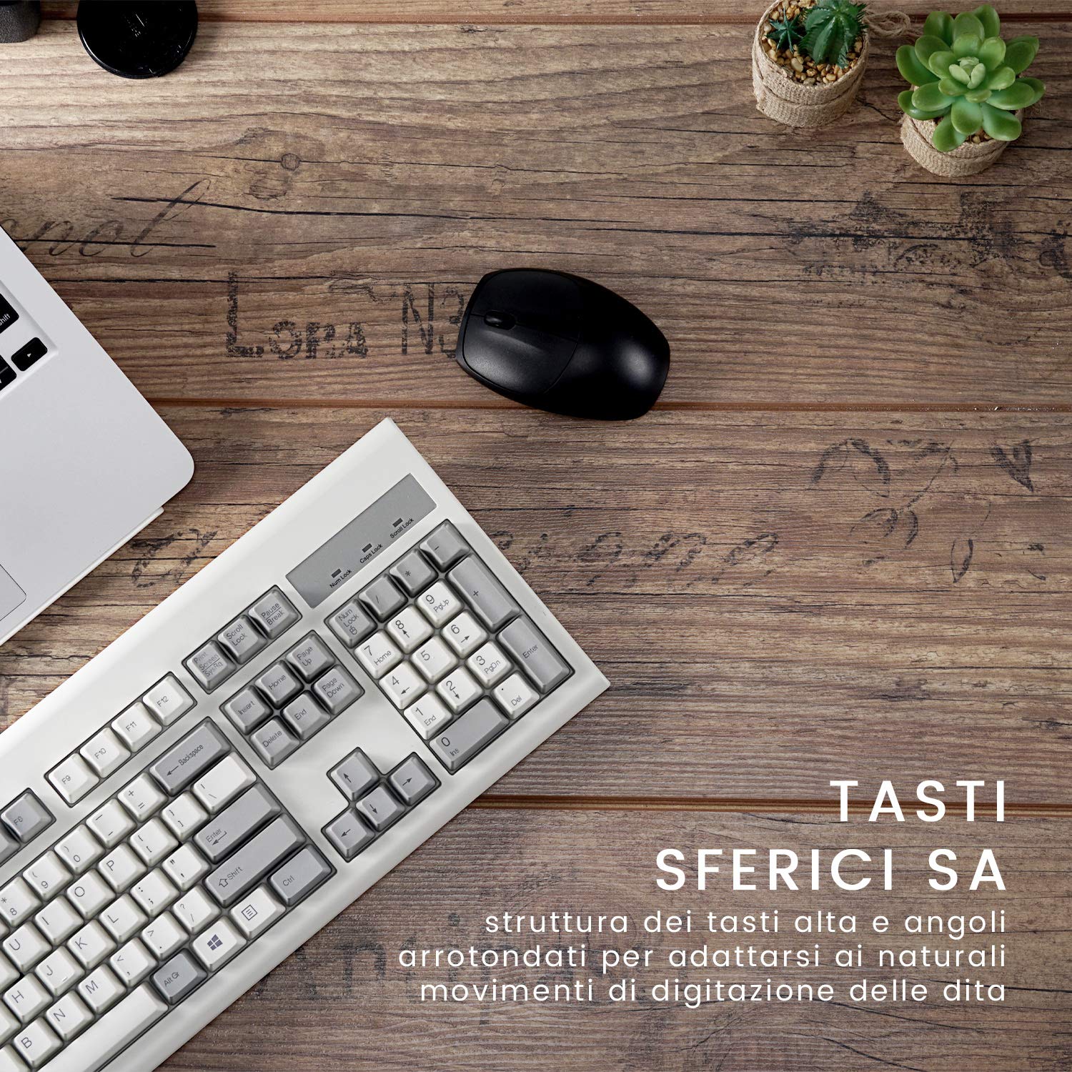 Perixx PERIBOARD-106M, Tastiera USB cablata grandezza standard, tasti ergonomici curvi, Classic Retro, Layout Italiano