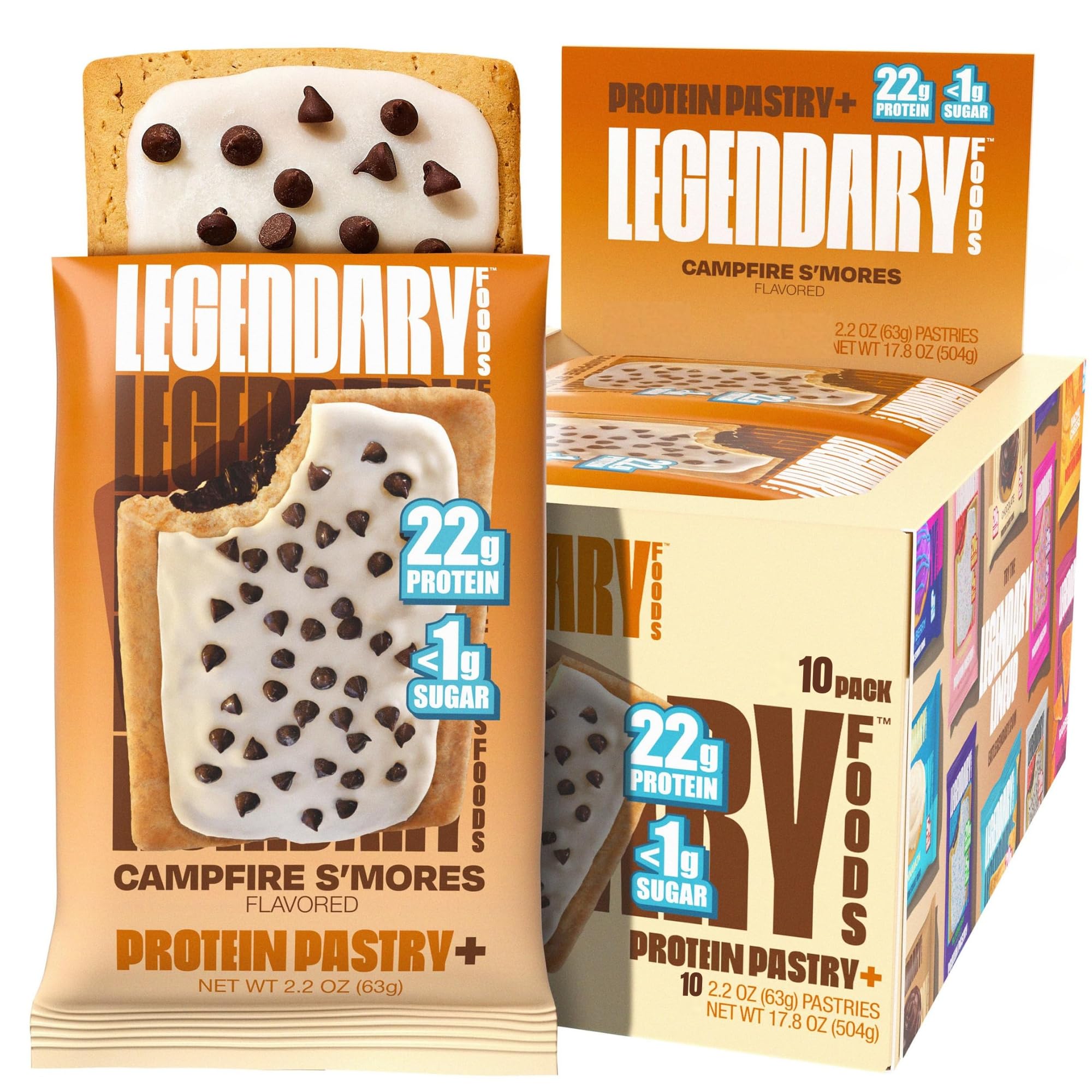 Legendary Foods 22g Protein Pastry 0g Added Sugar, Low Carb, Gluten Conscious, Keto Snack, Ideal for Glucose Management, Includes Whey Protein Isolate, 8 Pack Campfire S'mores
