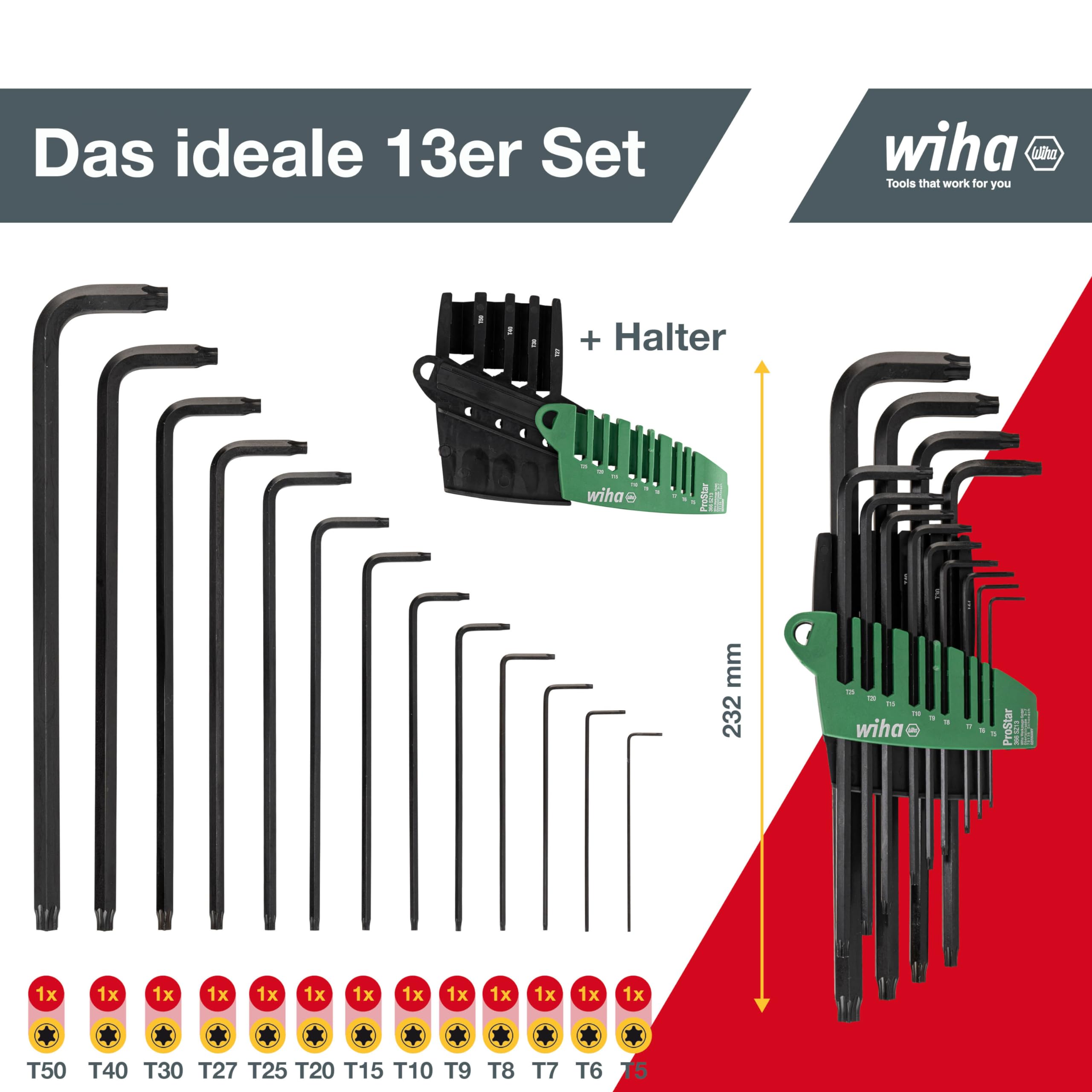 Wiha Juego de llaves Allen en soporte ProStar TORX®, de 14 unid., acabado en oxidación negra (24852)