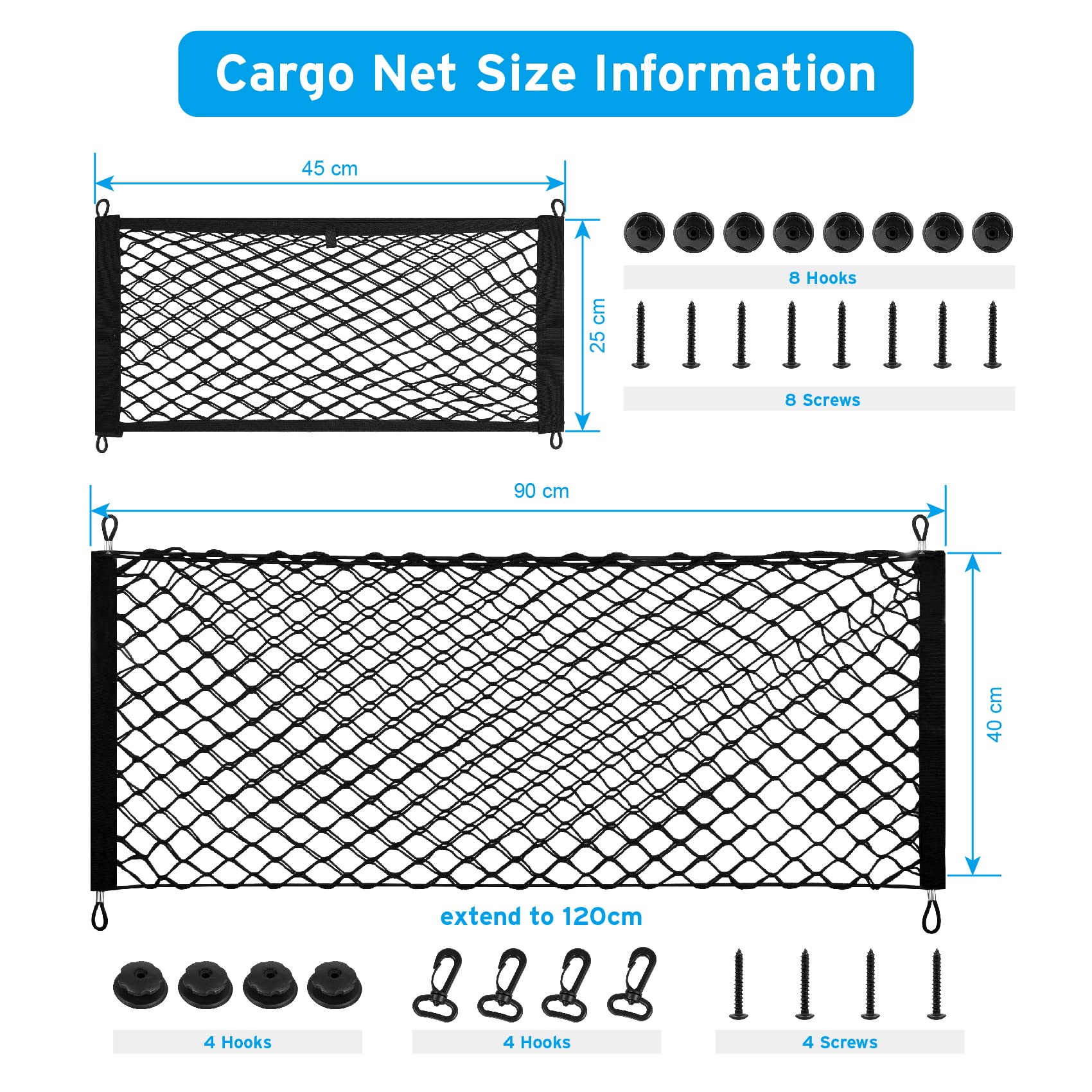 DOCAS Rete Bagagliaio per Auto,Rete Portaoggetti Tasca Oganizer 1PACK 90X40CM+2PACK 45X25CM, Tasca Telo Protettivo Mesh Net per Camion, Auto, SUV, Barche, Casa (Stile 2)