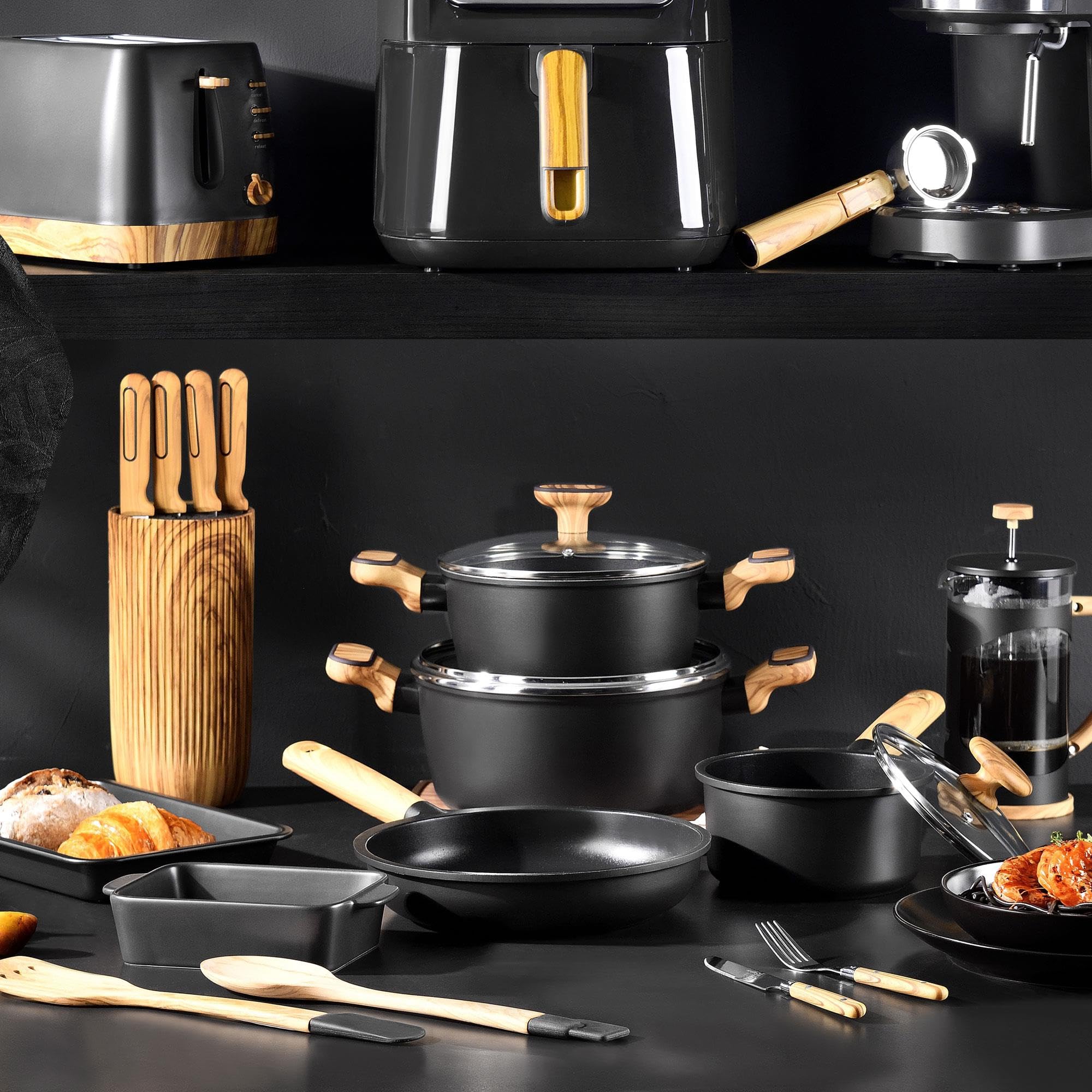 Bergner Charcoal Cacerola con tapa de Ø24cm de 4L en Aluminio forjado Antiadherente