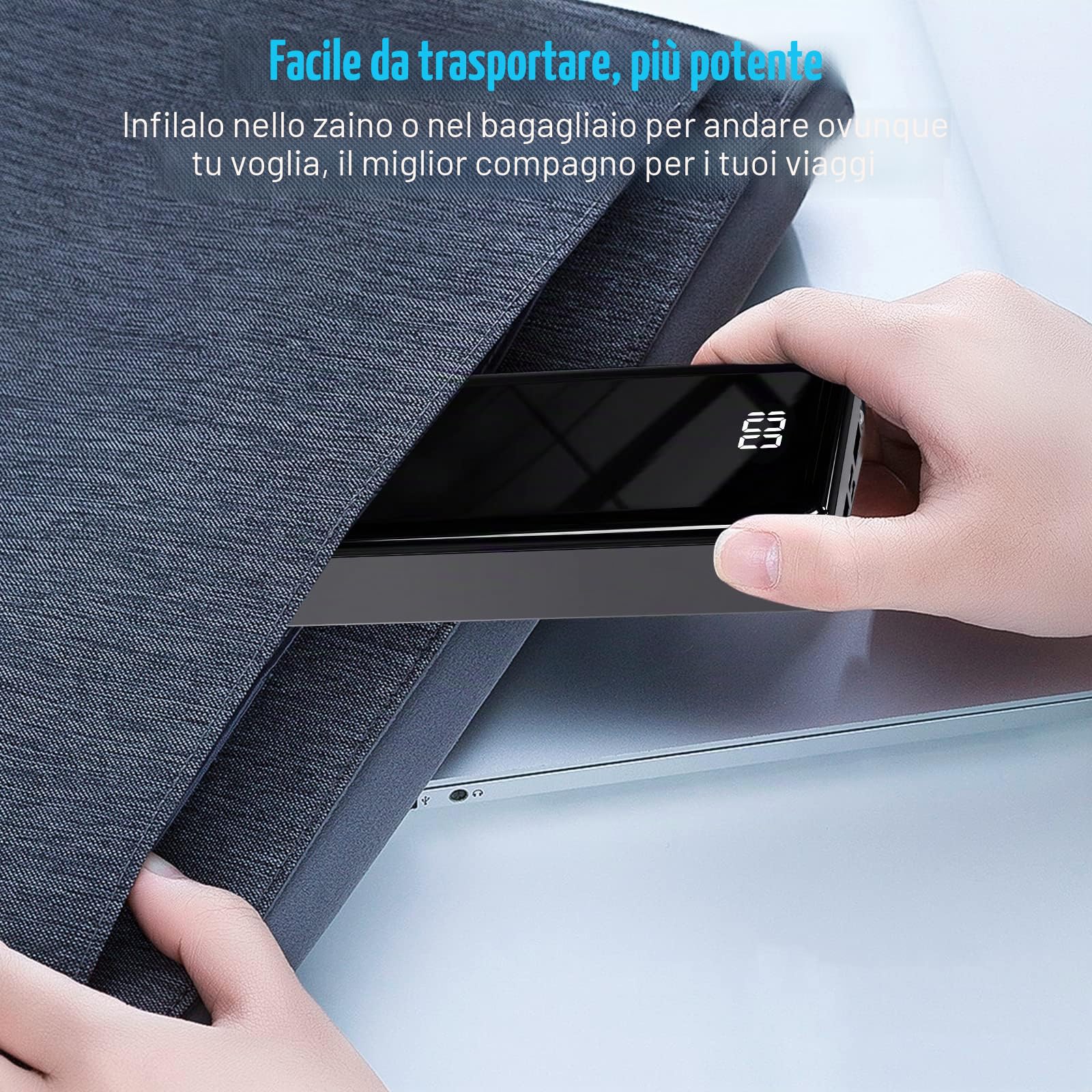 Power Bank 24000mAh con 3 Uscite e 2 Ingressi Ricarica Rapida 22.5W Caricabatterie Portatile con USB C,Carica Batterie Portatile per Cellulare con Torcia, Powerbank Potente per iphone,Xiaomi,Samsung