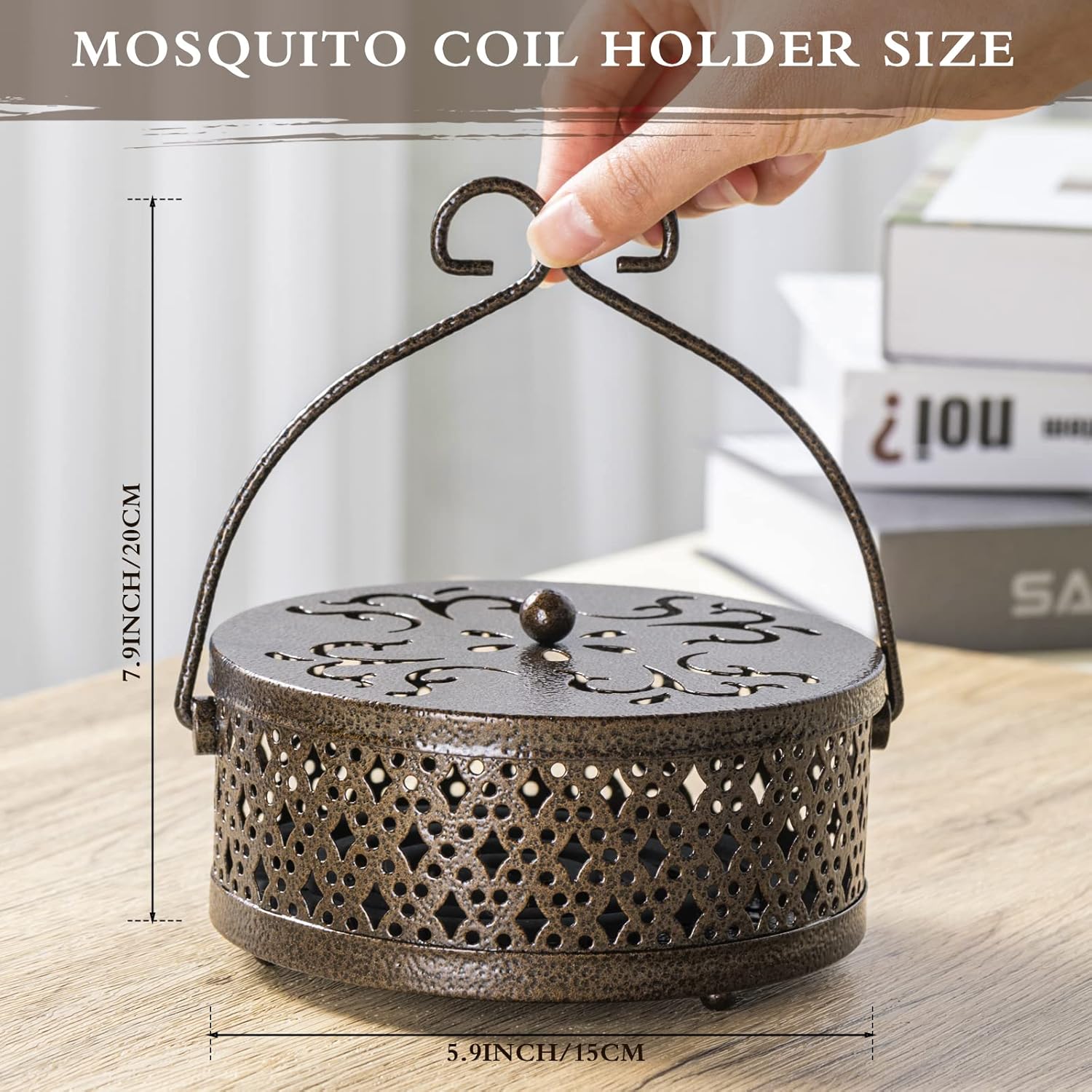 4 Pieces Mosquito Coil Holder Incense Coil Holder Round Retro Portable Metal Hanging Incense Burner with Handle for Home Camping Indoor Outdoor Patio(Bronze Color)