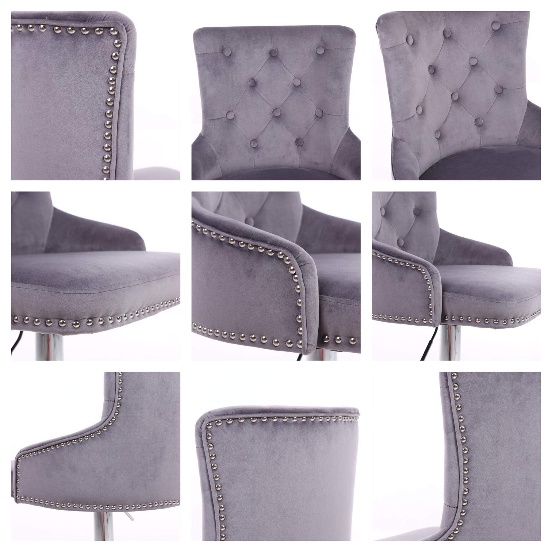 Hampton&Stewart Luxurious Velvet Barstool Chrome Adjustable Gas Lift Modern Grey Black Blue (Grey)