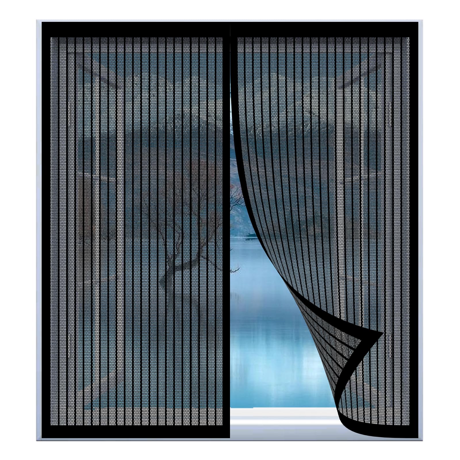 Yuanwan Black Fly Screens For Windows 87 X 129 Cm Easy Installation No Drilling Or Screwing Magnetic Fly Screen Door Window For Windows Nets To Keep Bugs Out,