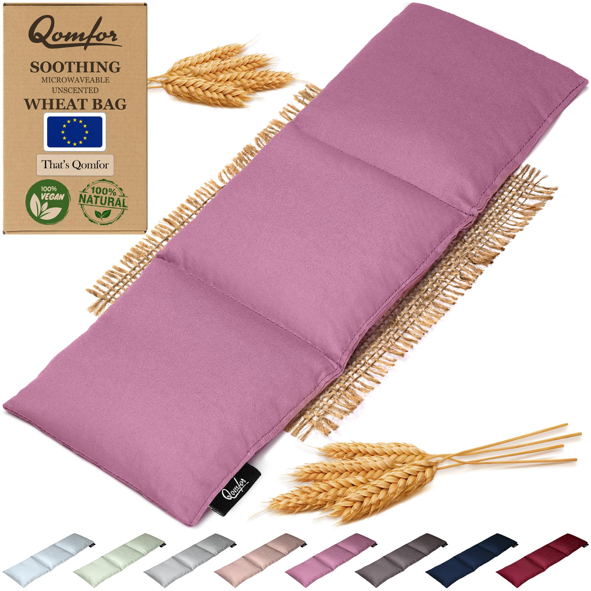 Qomfor - Cuscino termico in granuli per microonde - Malva - Termoforo per microonde con design a 3 camere/Cuscino riscaldante - Impacco termico per collo e spalle