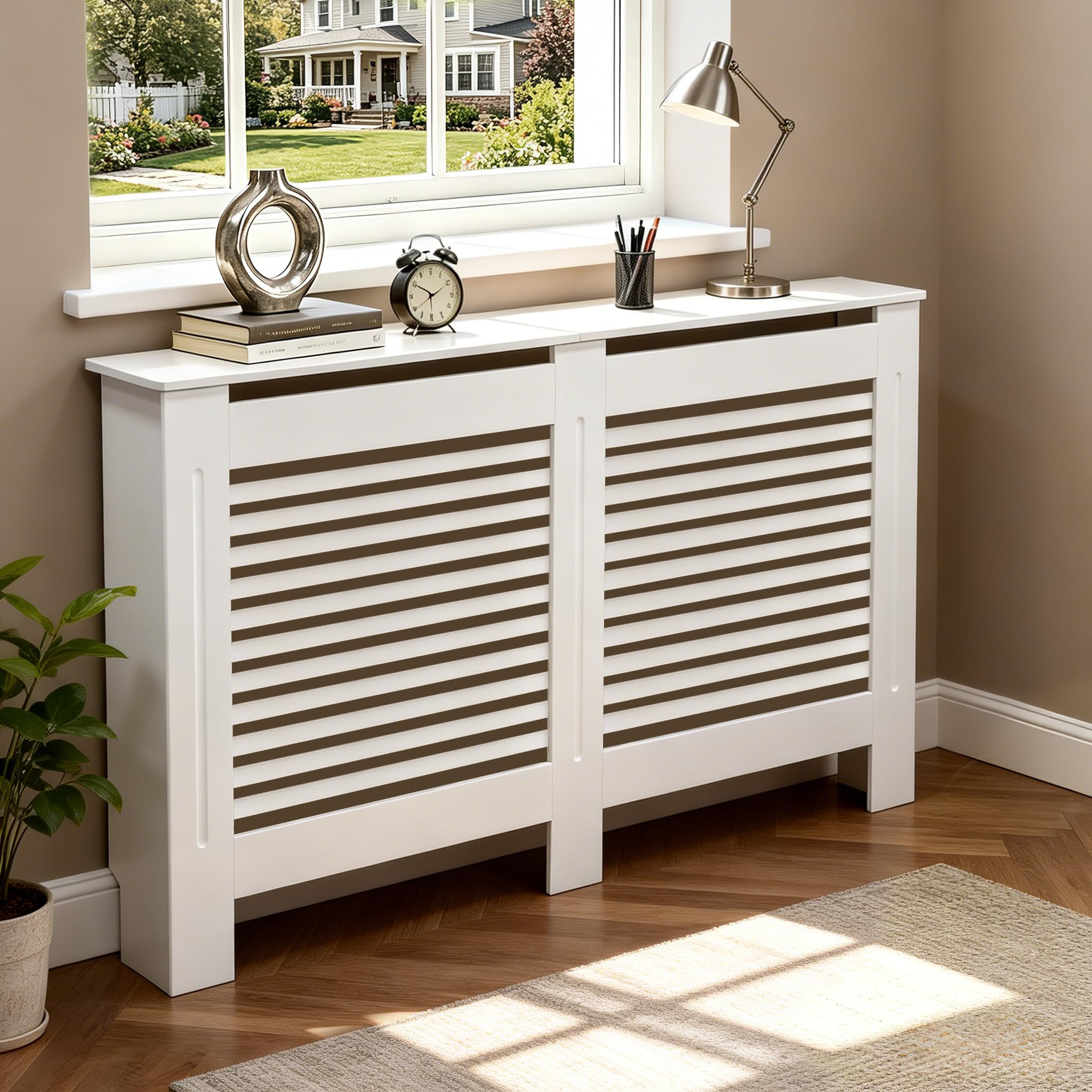 FATIVO Large Radiator Cover 90cm Height Horizontal Slat Thick MDF,Medium