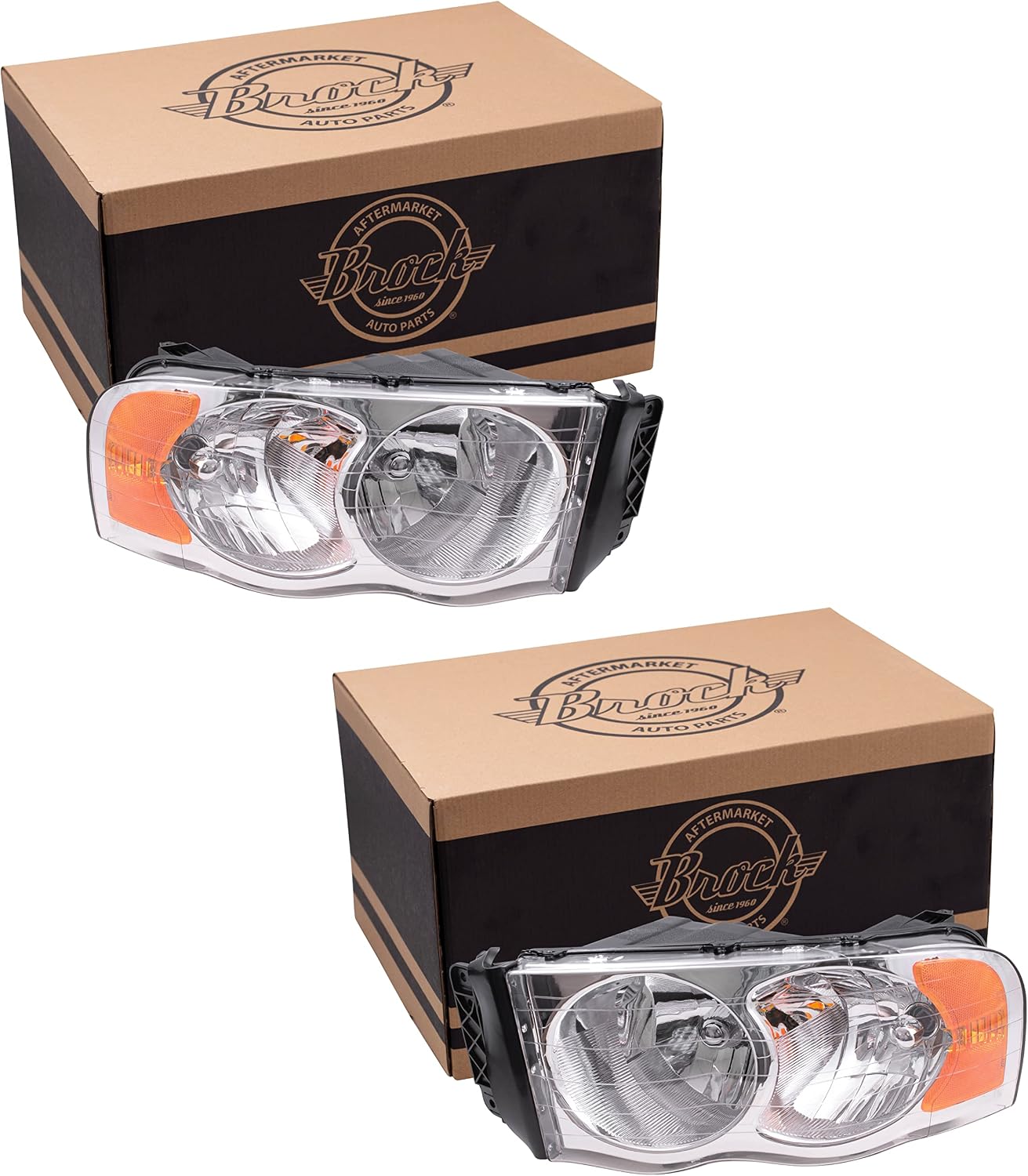 Brock Replacement Set Driver and Passenger Halogen Headlights Compatible with 2002-2005 1500 Pickup Truck